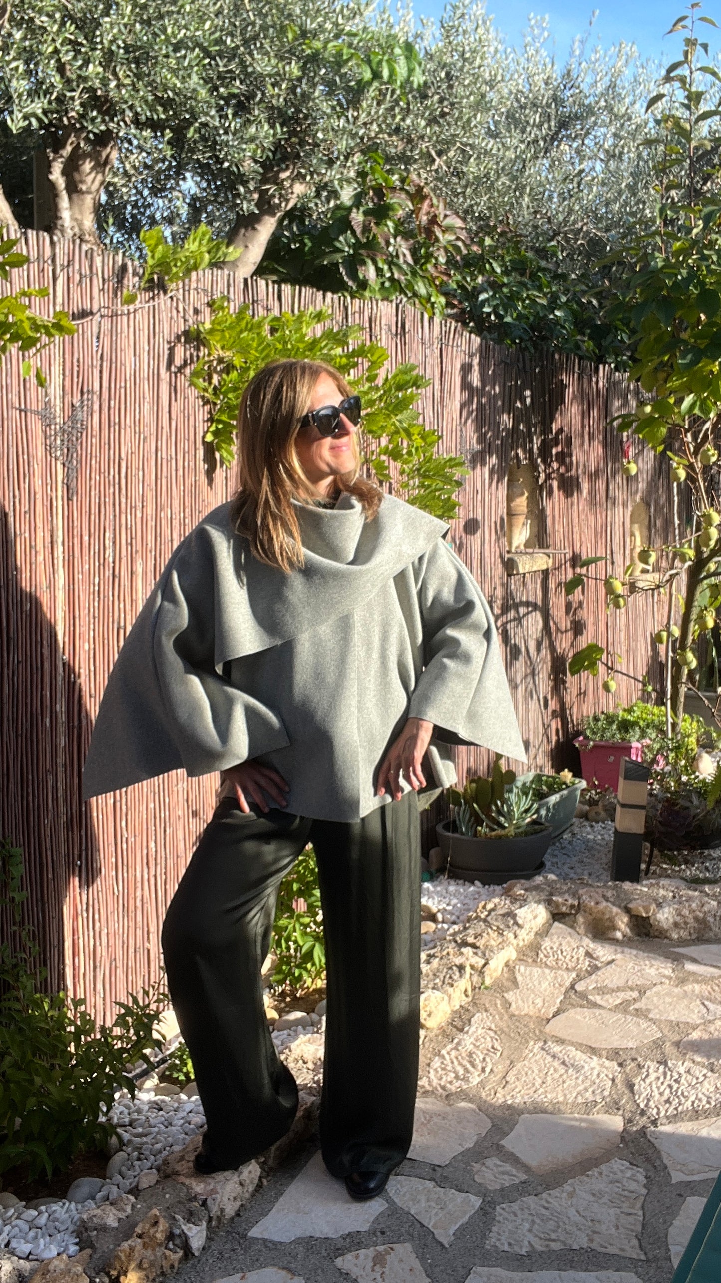 VESTE CAPE GRIS/KAKI "CLARA"