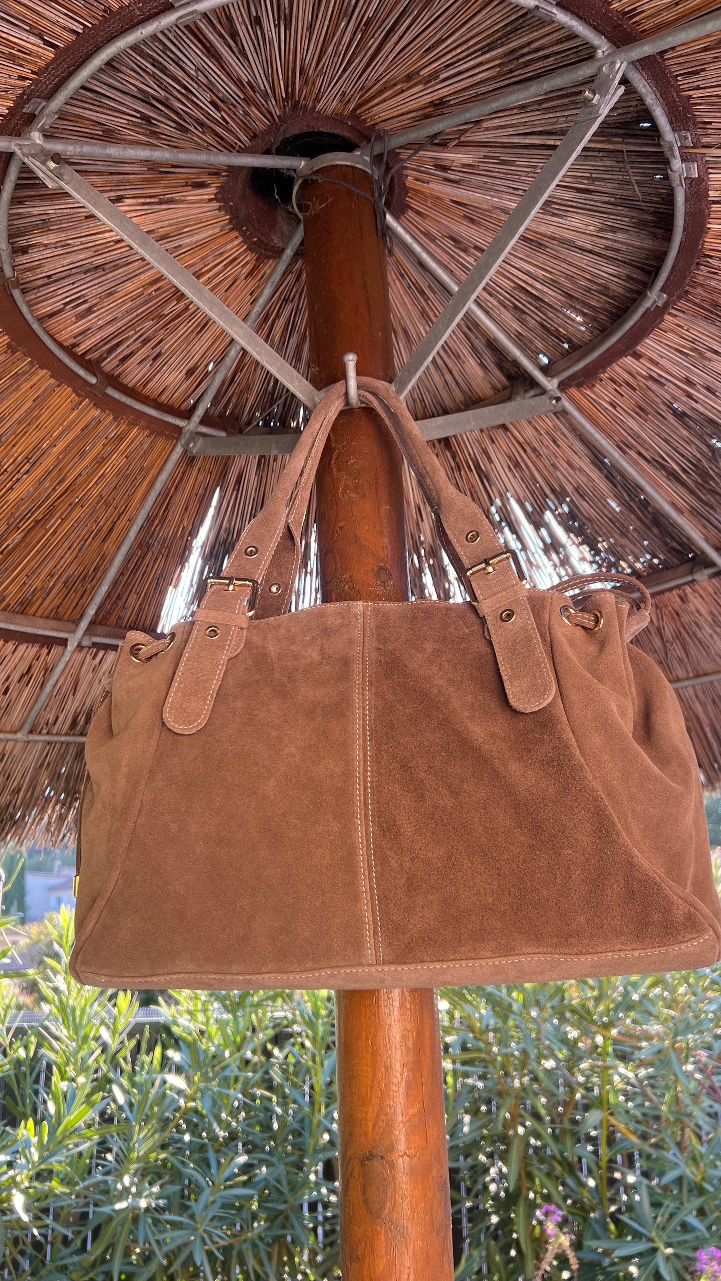 SAC EN CUIR SUEDE TAUPE