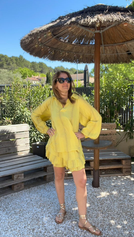 Ensemble jupe-short jaune & doré "Solea"