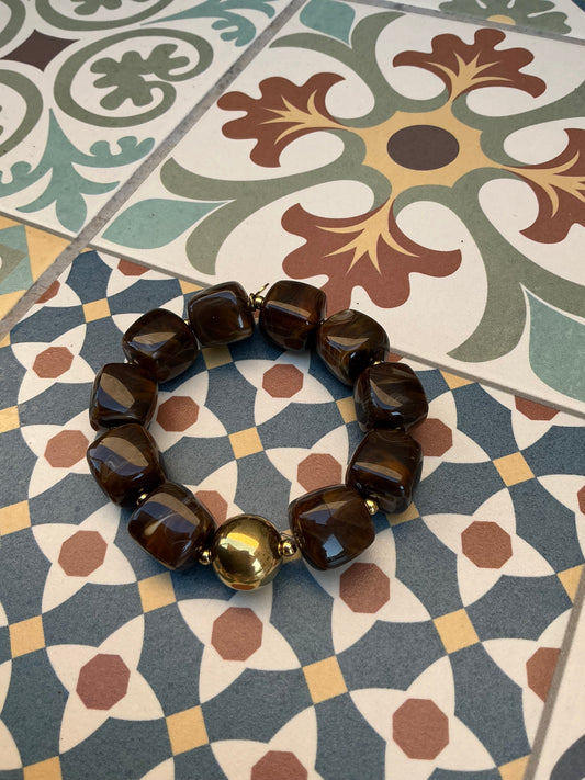 Bracelet boules résine "chocolat"