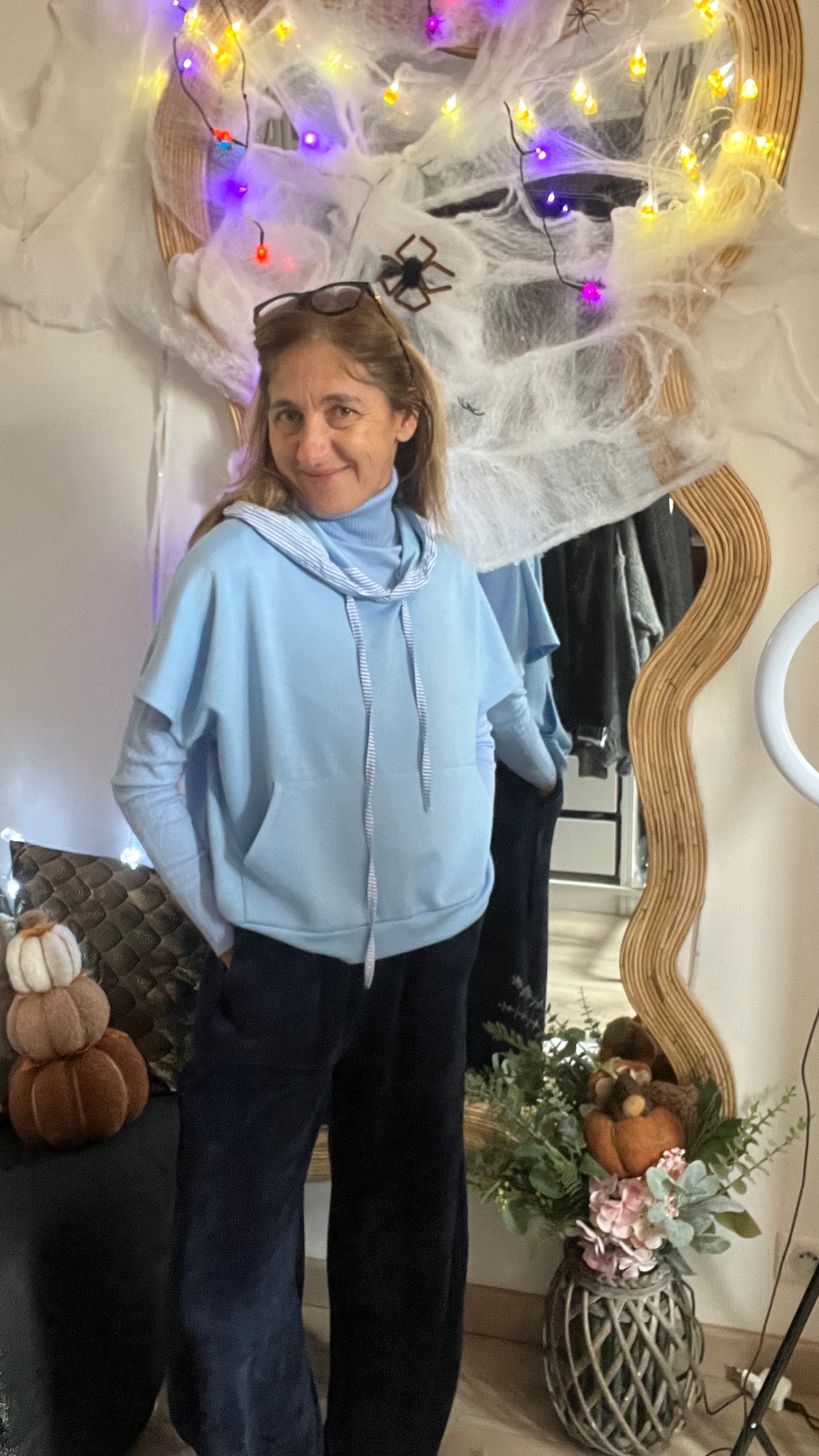 PANTALON FLUIDE VELOURS "BLEU MARINE"