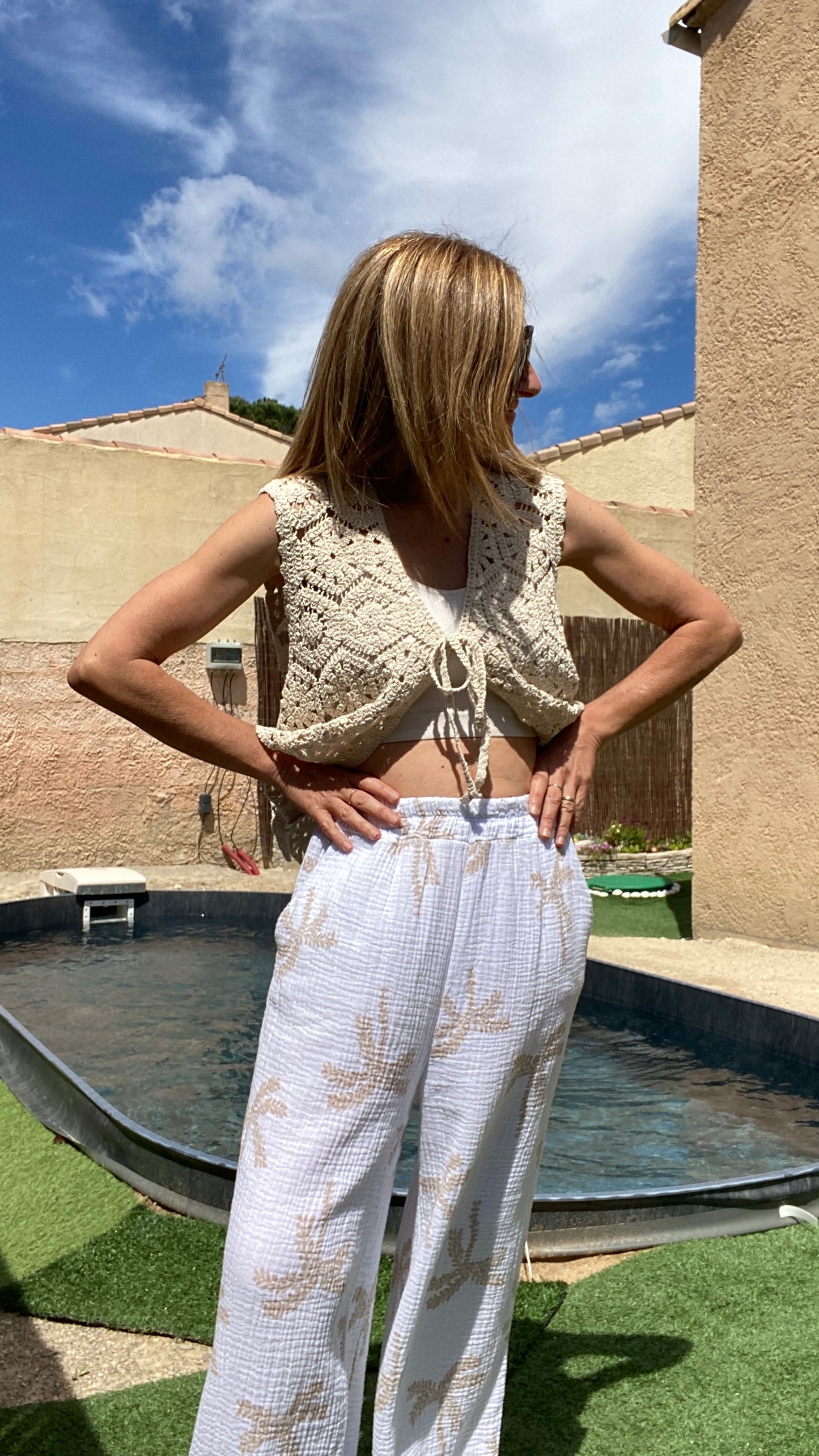 Pantalon blanc à motif palmiers "Tahiti"