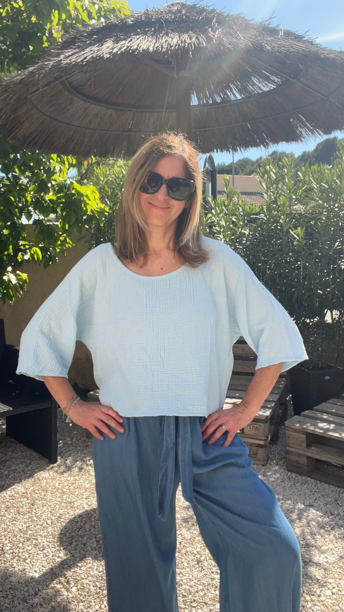 TEE SHIRT BLEU CIEL GAZE DE COTON