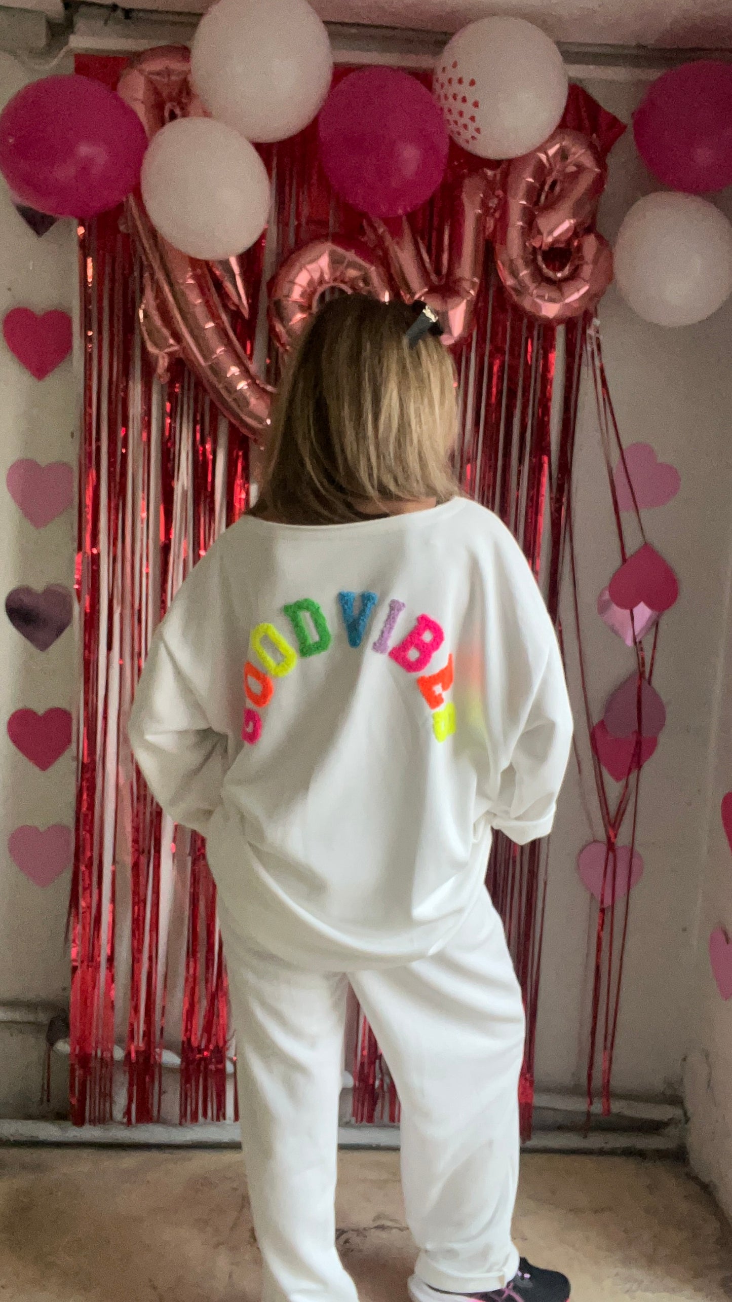 PANTALON BLANC STYLE JOGGING  "GOOD VIBES"
