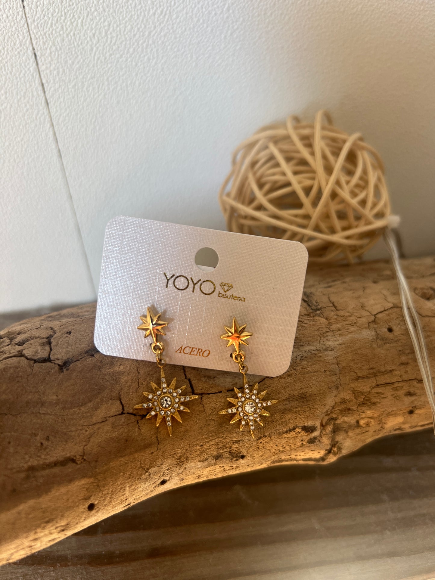 BOUCLES D'OREILLES DOREES PENDANTES "METEORITES"