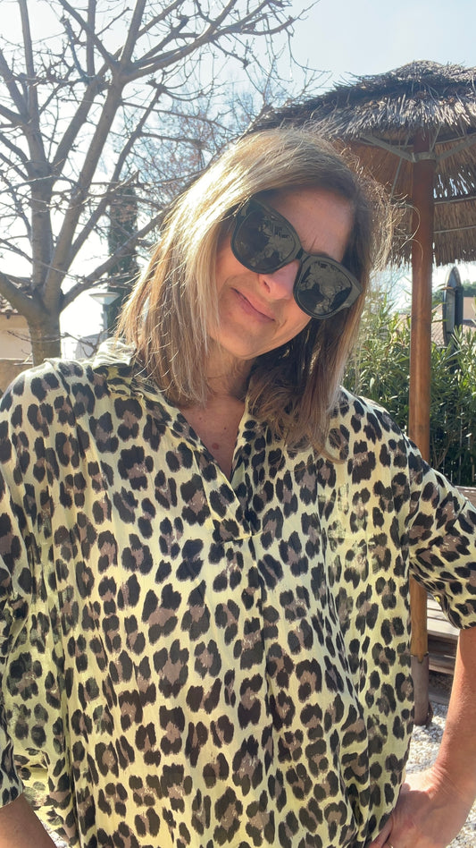 CHEMISIER LEOPARD JAUNE/NOIR COLORE