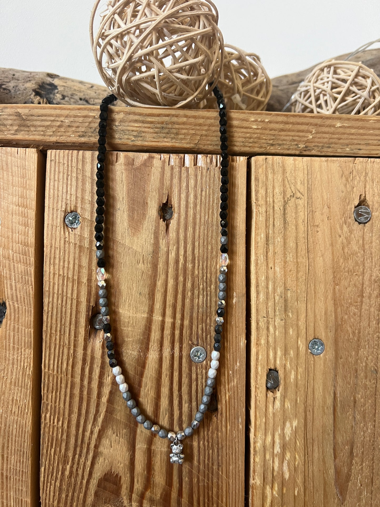 Collier Elastique gris & noir "Sylver"