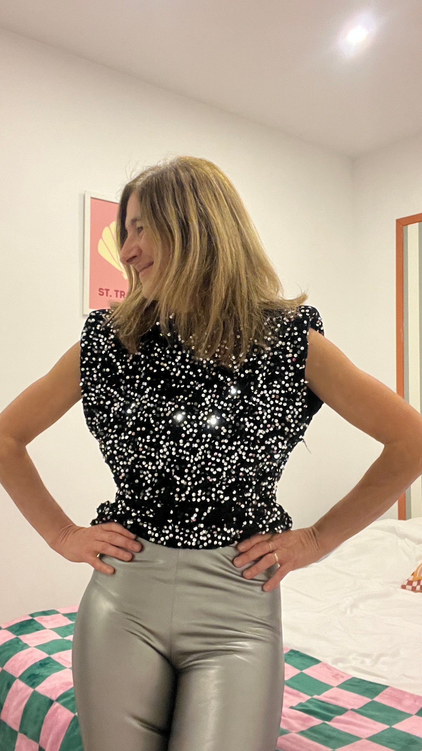 LEGGING ARGENT SIMILICUIR CEINTURE FINE