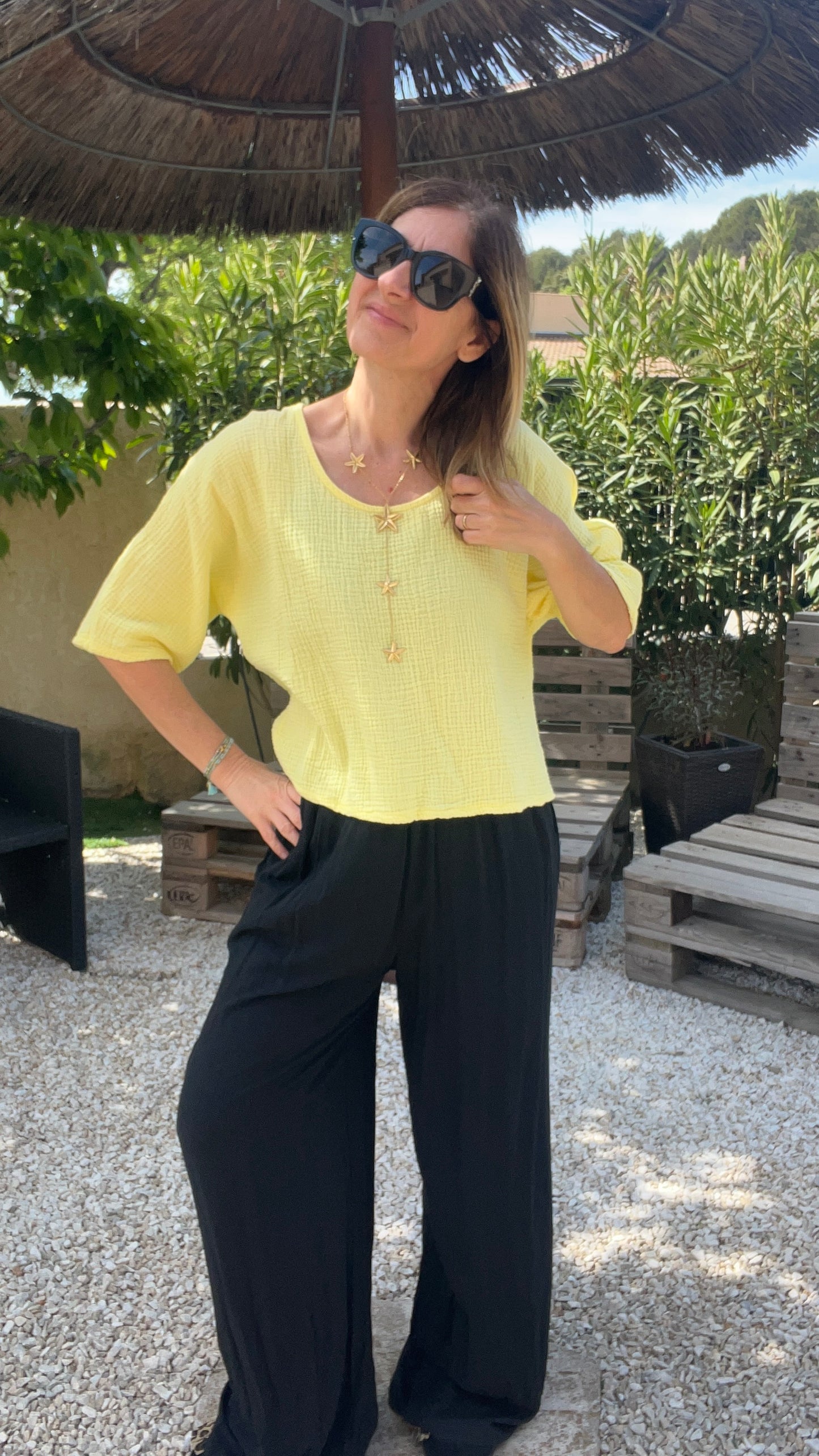 TEE SHIRT JAUNE GAZE DE COTON