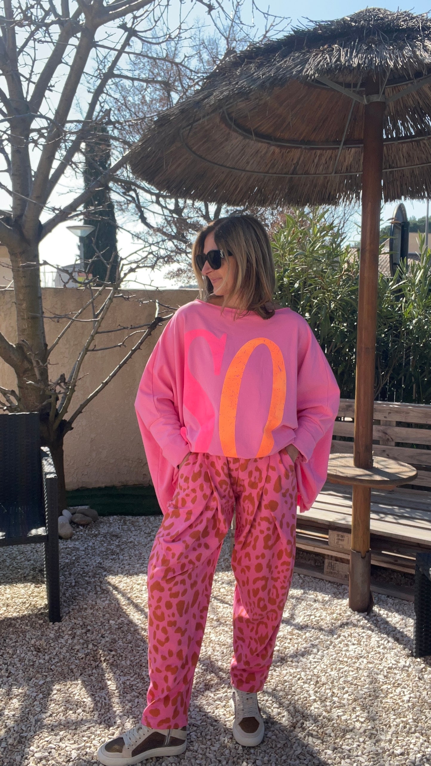 PANTALON LEOPARD ROSE FUCHSIA/ROUILLE "BALLOON PANTS"