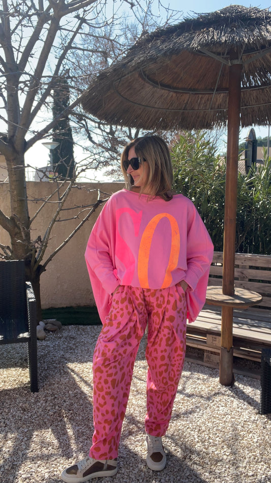 PANTALON LEOPARD ROSE FUCHSIA/ROUILLE "BALLOON PANTS"