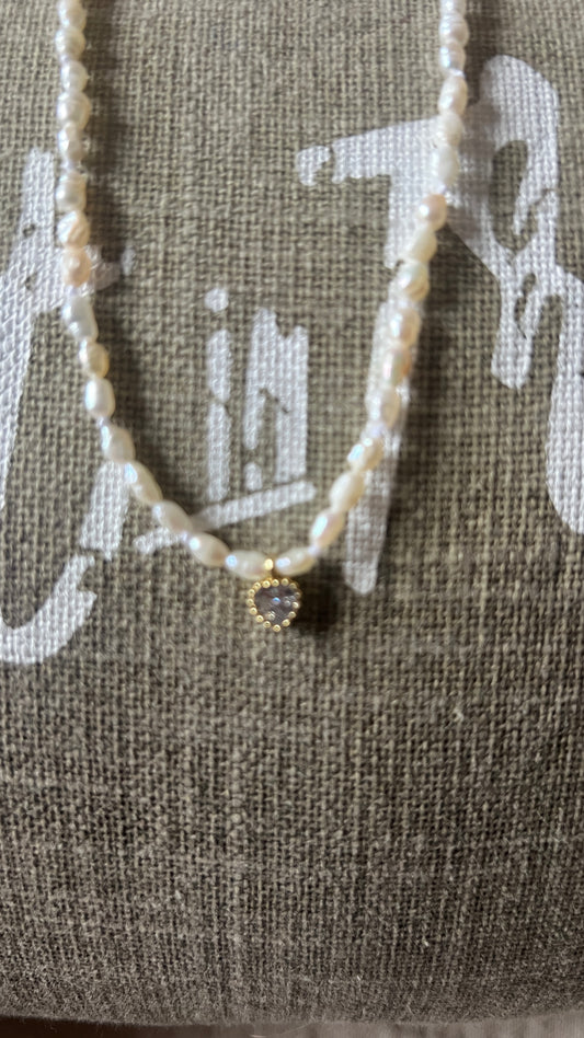 COLLIER PERLES OVALE BLANCHES "HABAHA"