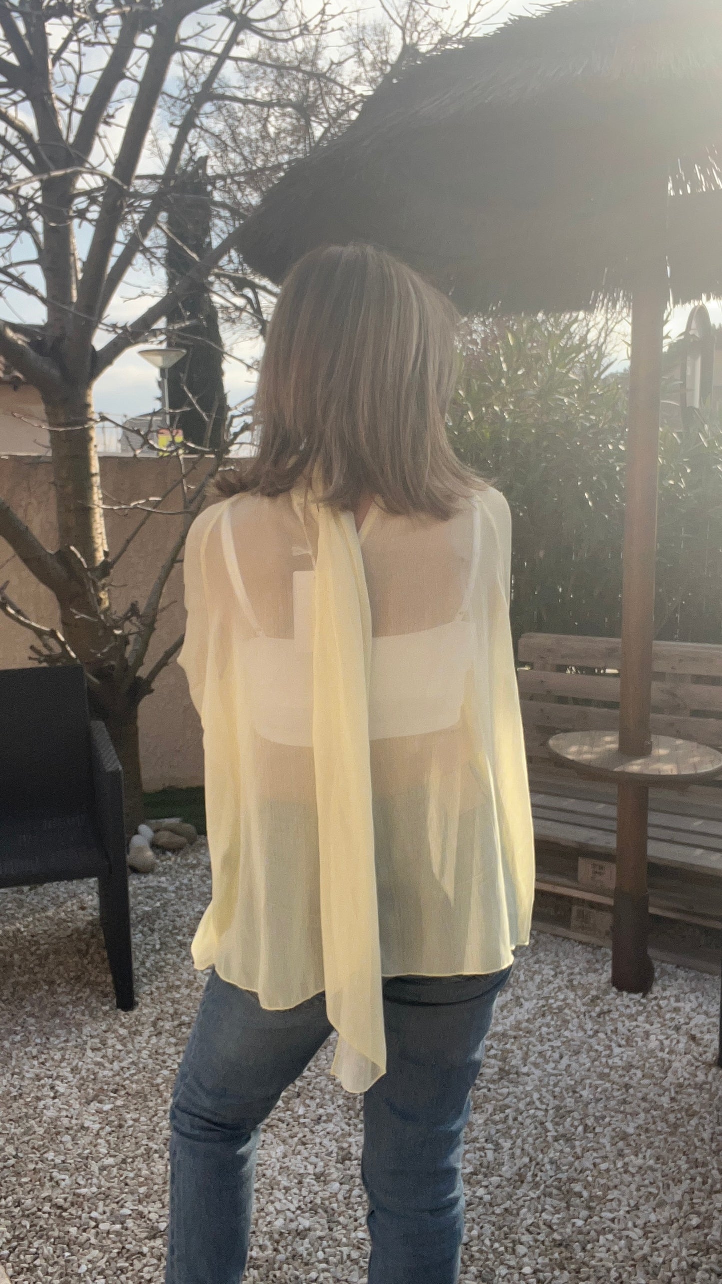 CHEMISIER  JAUNE A POIS BLANC