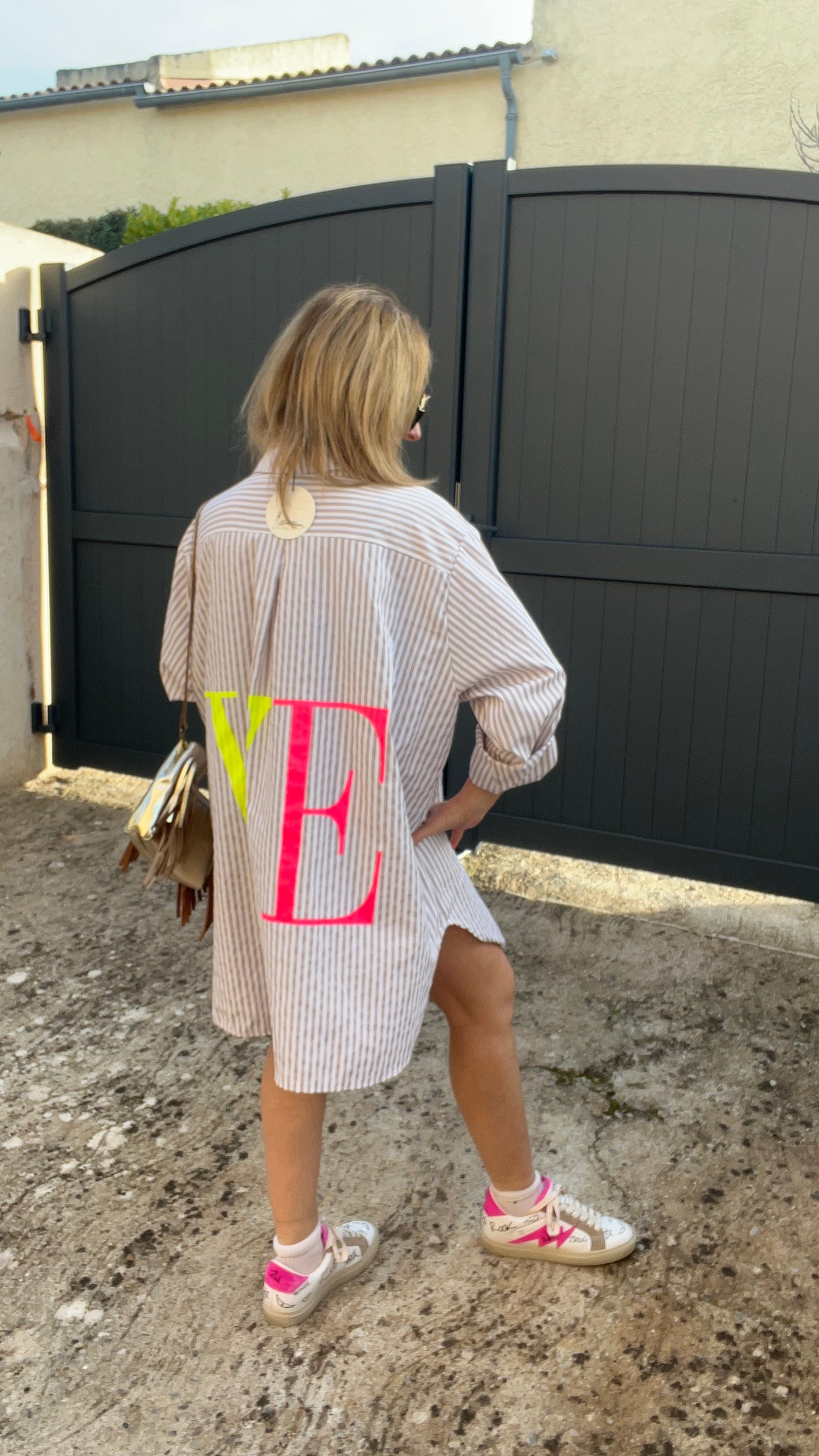 TUNIQUE ROBE BLANC/BEIGE "LOVE FLUO"