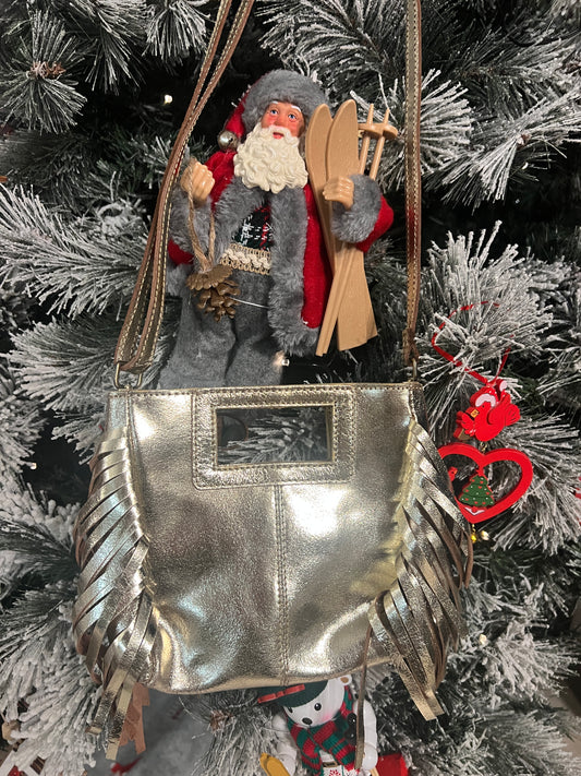 PETIT SAC EN CUIR DORE A FRANGES