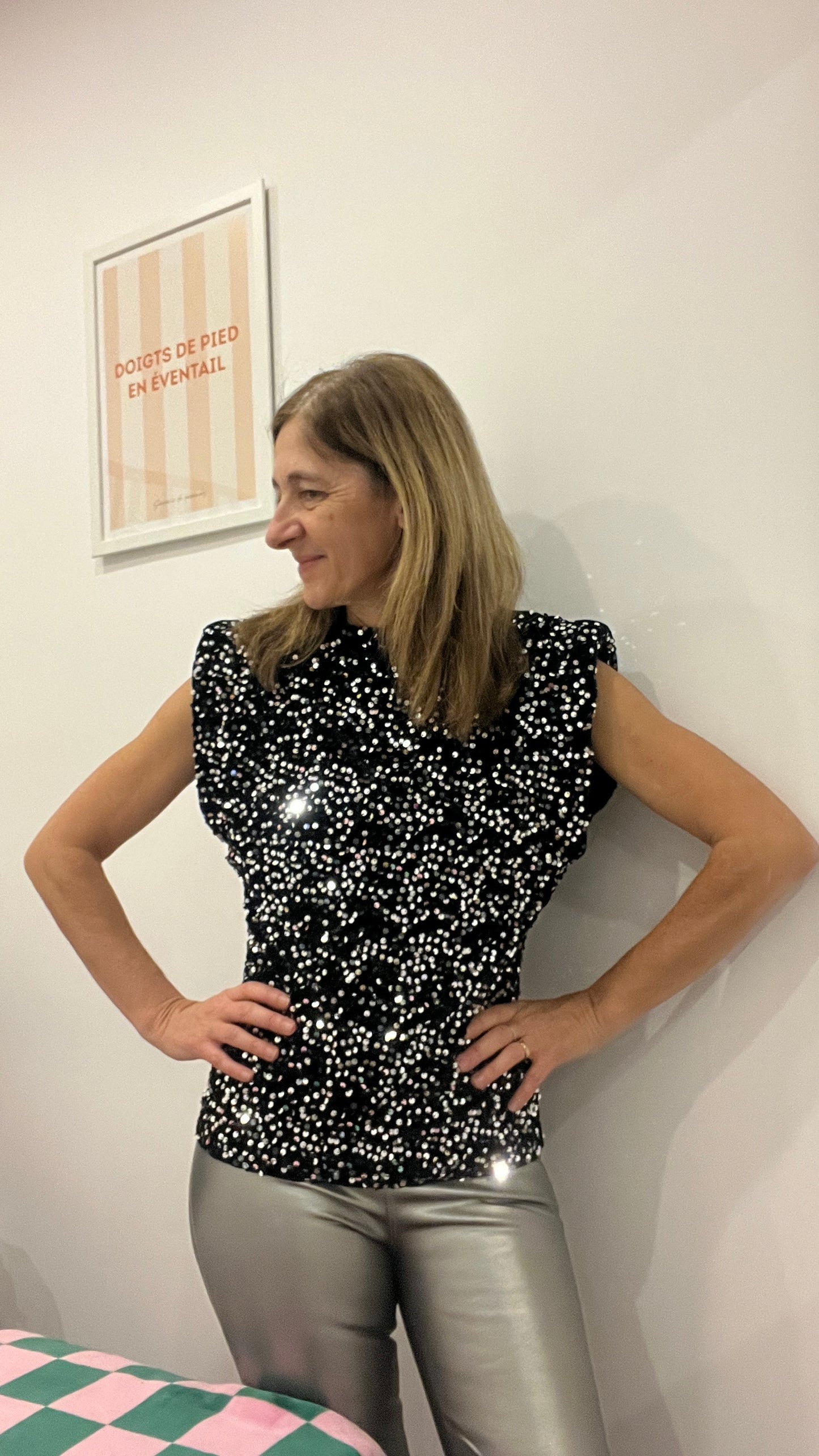 LEGGING ARGENT SIMILICUIR CEINTURE FINE