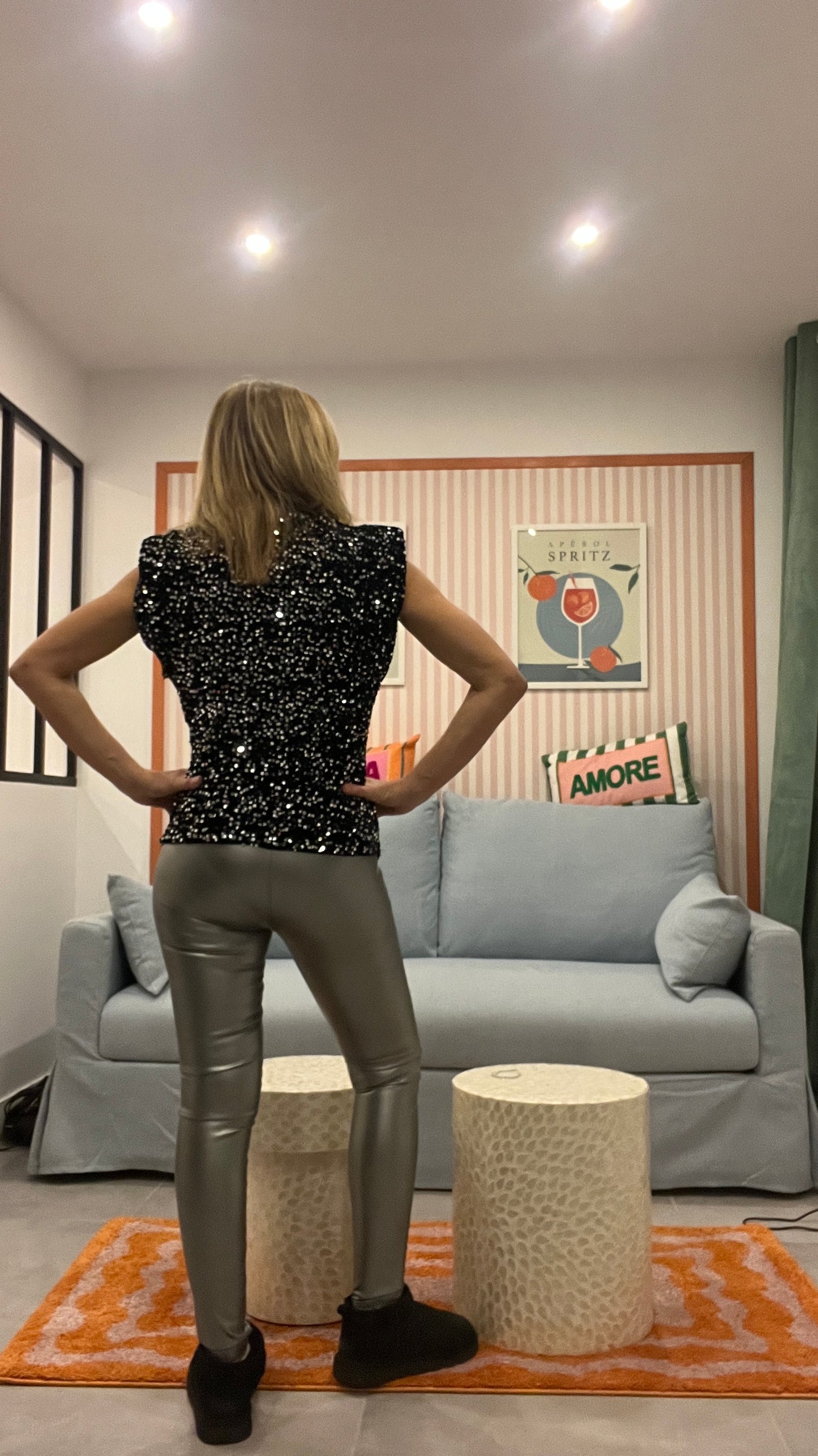 LEGGING ARGENT SIMILICUIR CEINTURE FINE