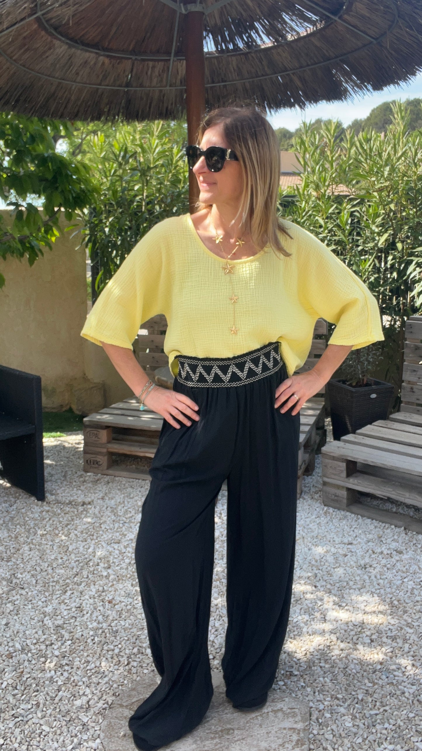 TEE SHIRT JAUNE GAZE DE COTON