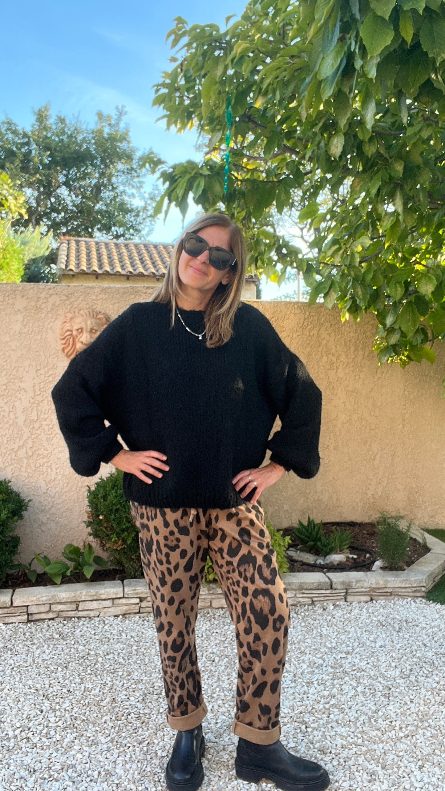 PANTALON LEOPARD CAMEL/NOIR