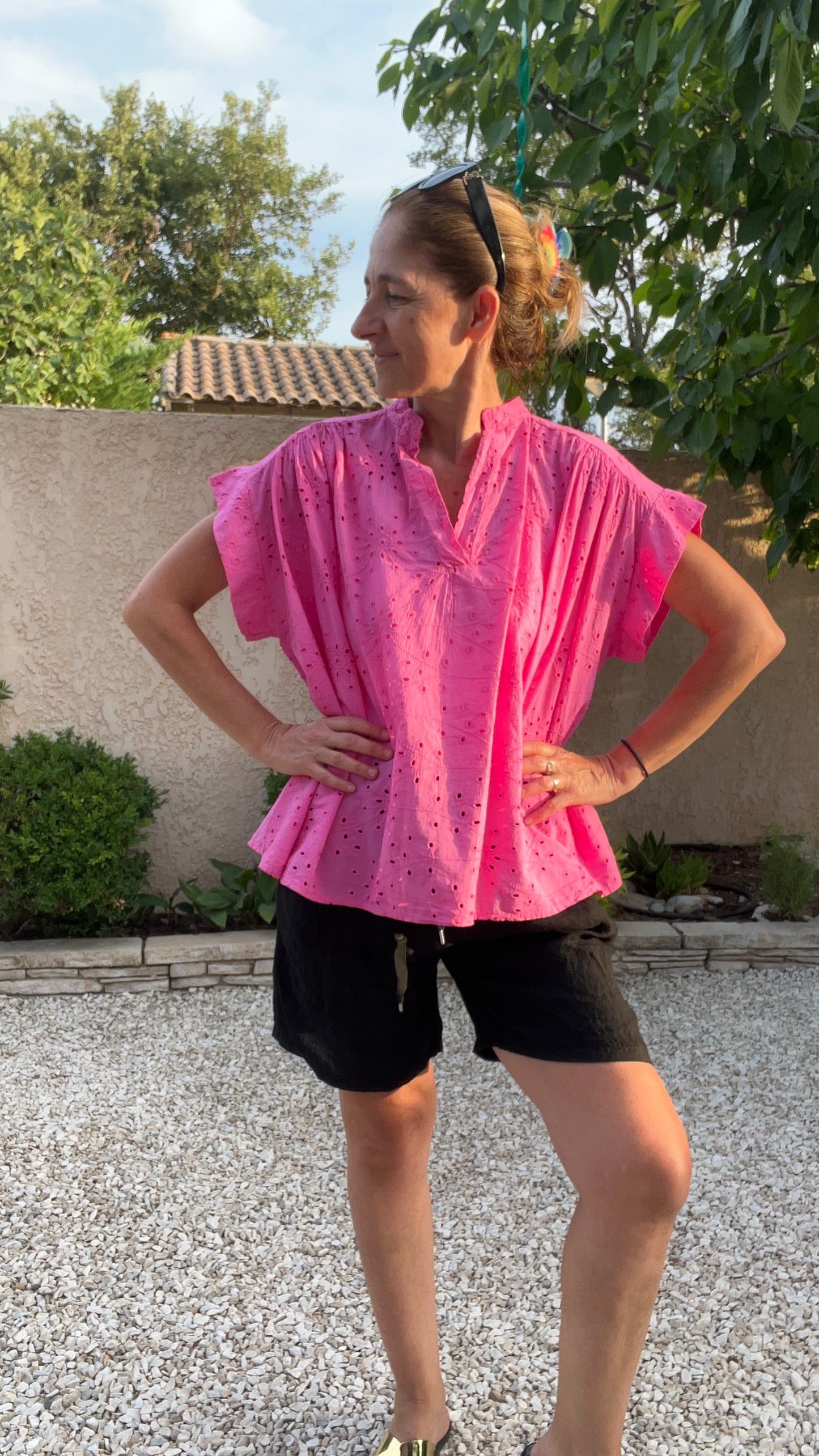 Chemisier fuchsia "BRODERIE ANGLAISE"