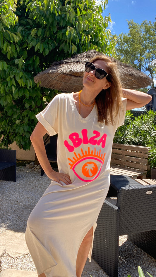 Robe tee-shirt beige "IBIZA"