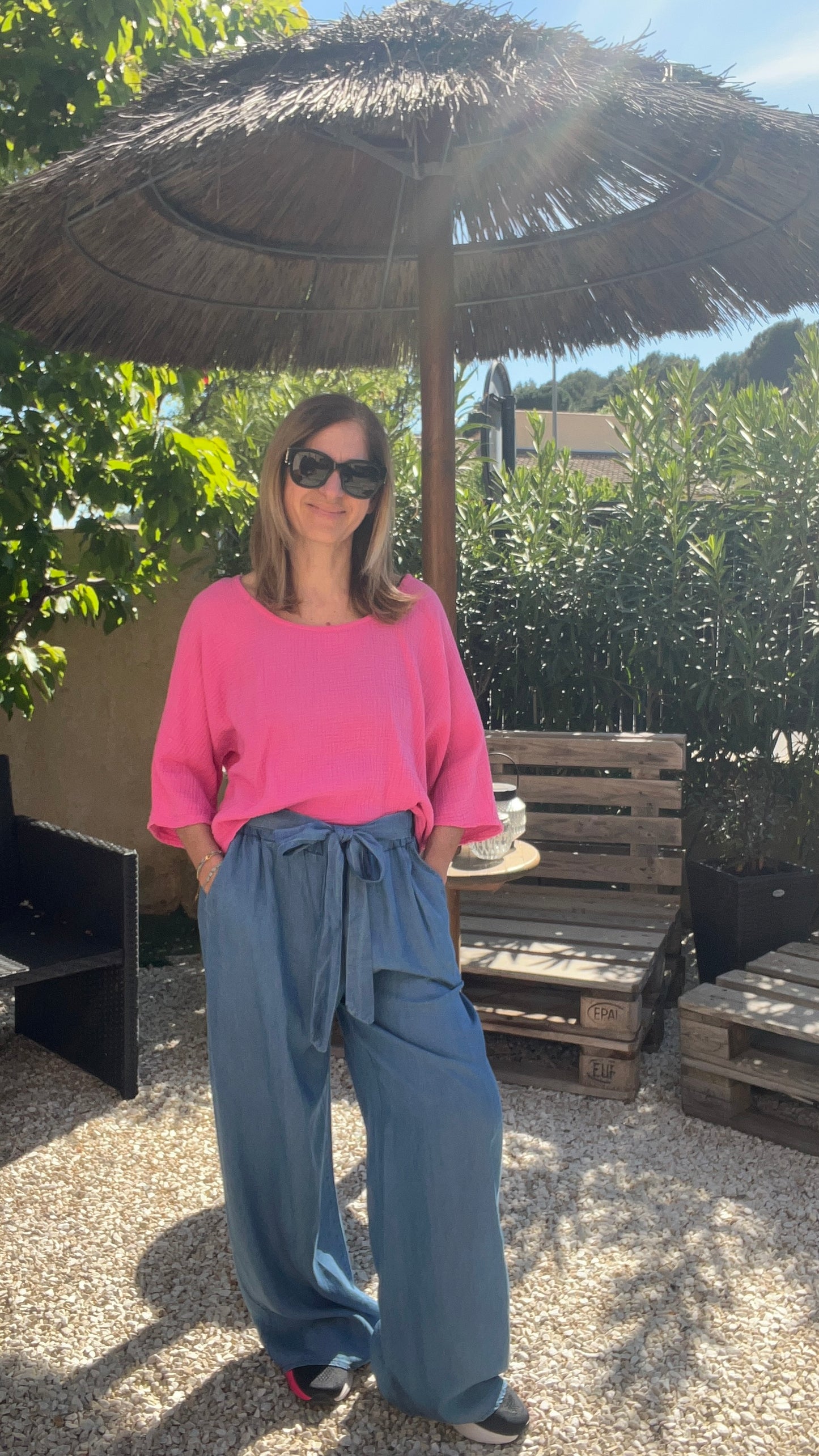 TEE SHIRT ROSE GAZE DE COTON
