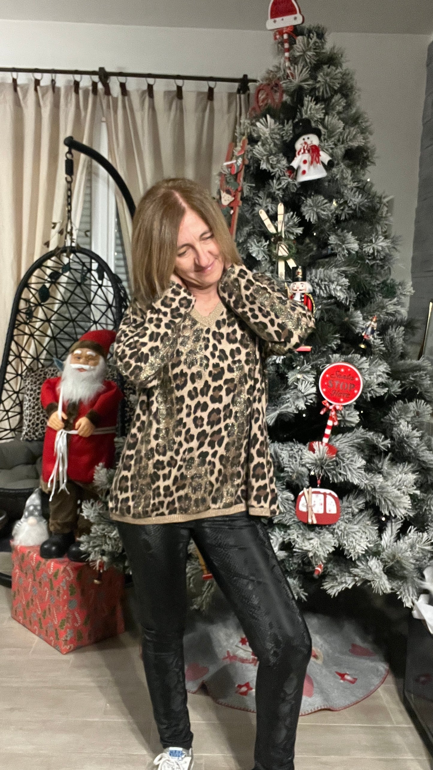 PULL TUNIQUE LEOPARD BEIGE/NOIR/DORE