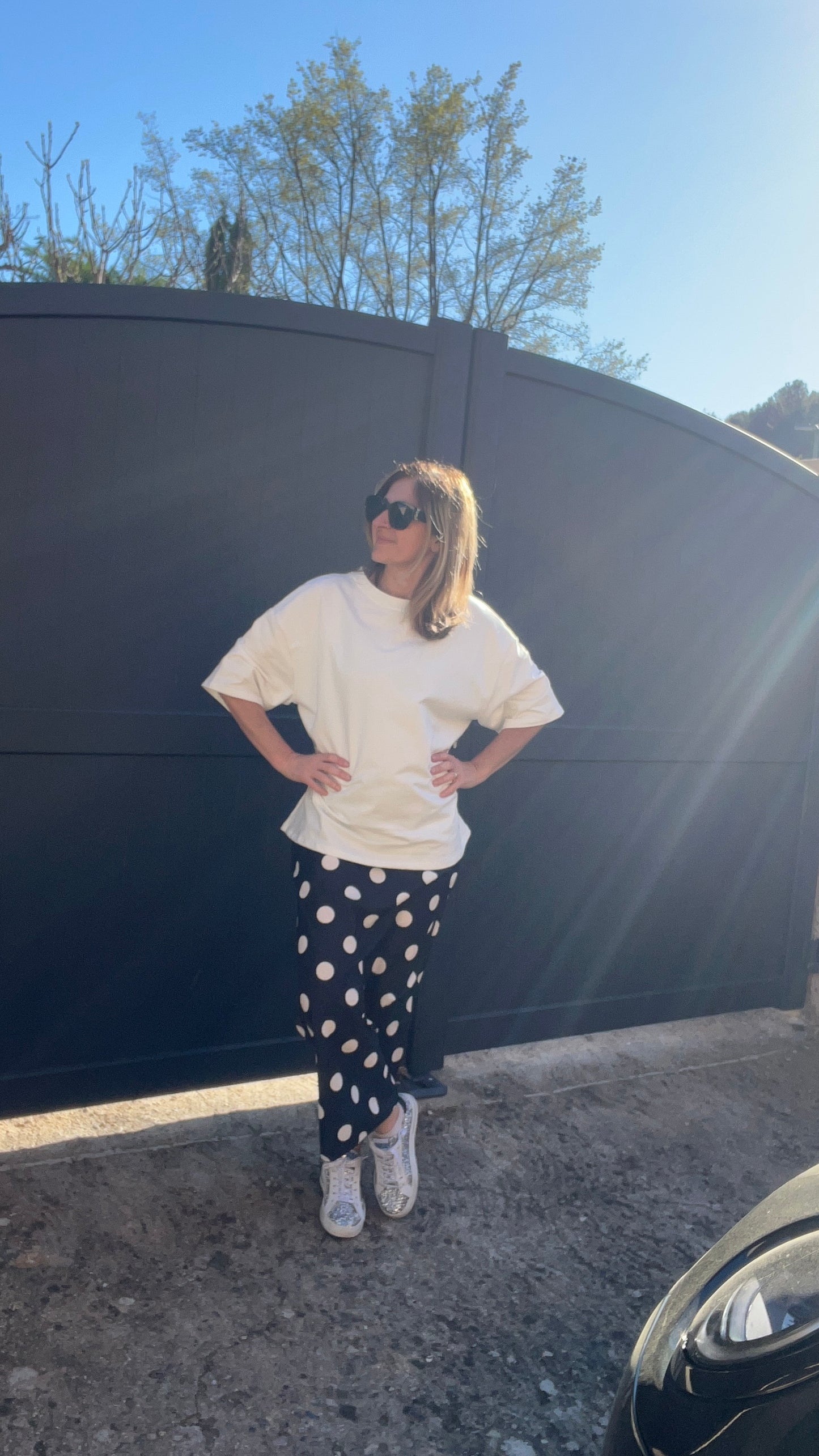 JUPE LONGUE NOIR "POIS BLANC"