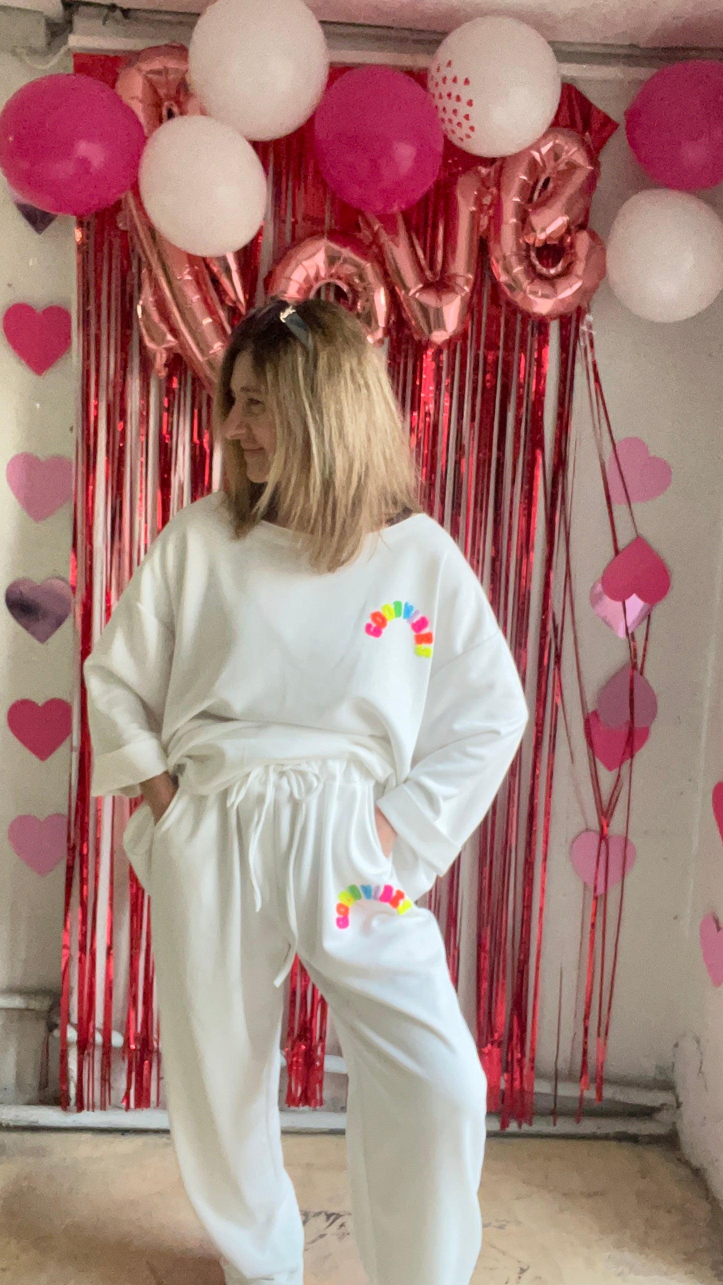 PANTALON BLANC STYLE JOGGING  "GOOD VIBES"