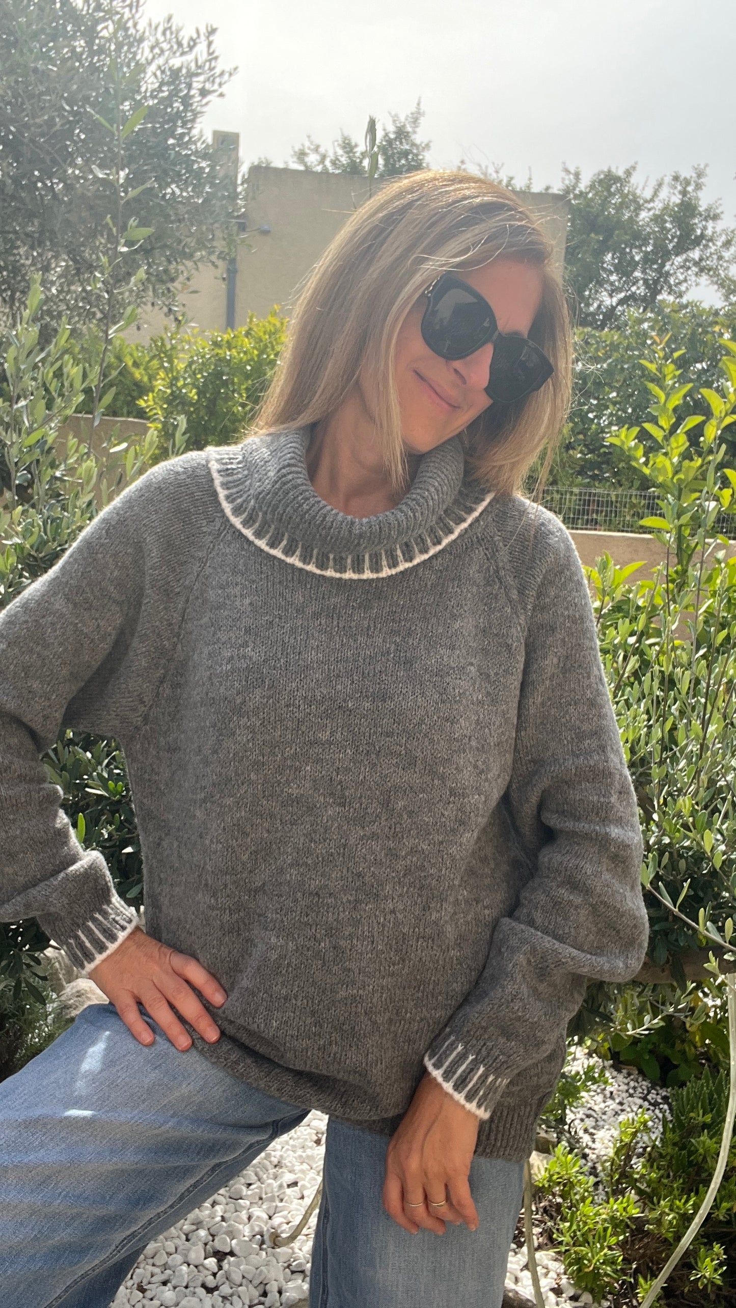 PULL GRIS COL ROULE CAMILLA