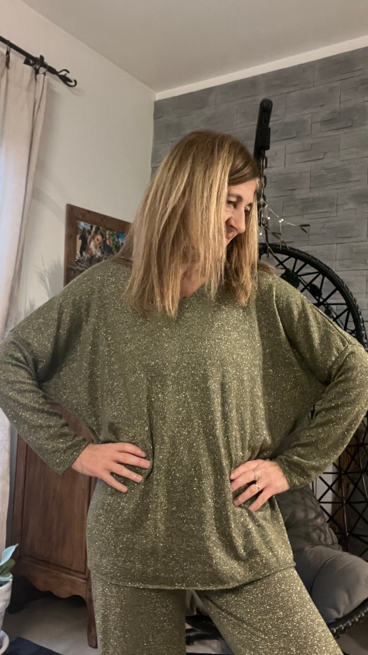 PANTALON FLUIDE PAILLETTES KAKI