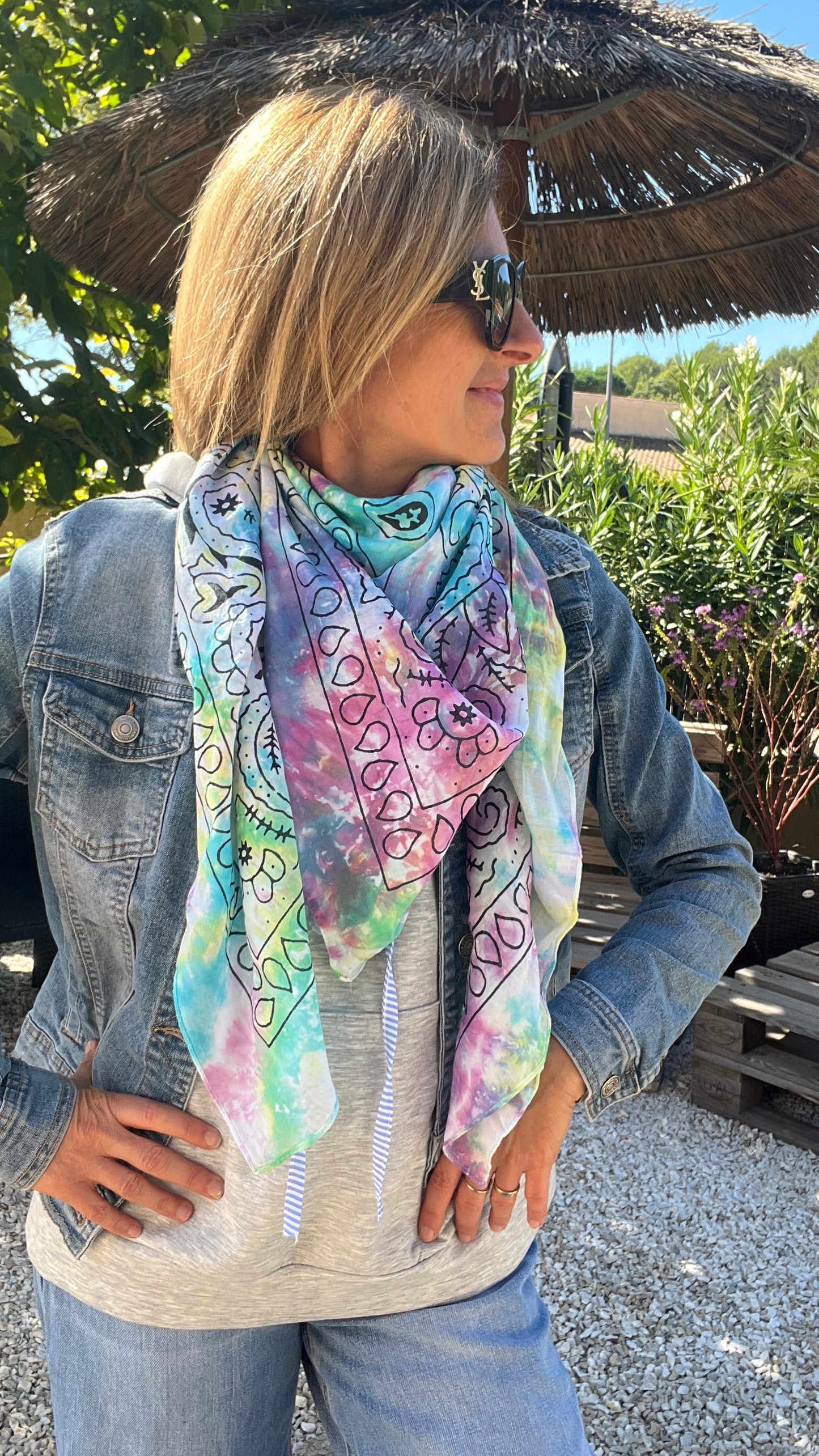 FOULARD GRAND CARRE TIE AND DIE MULTICOLORE "BANDANA"