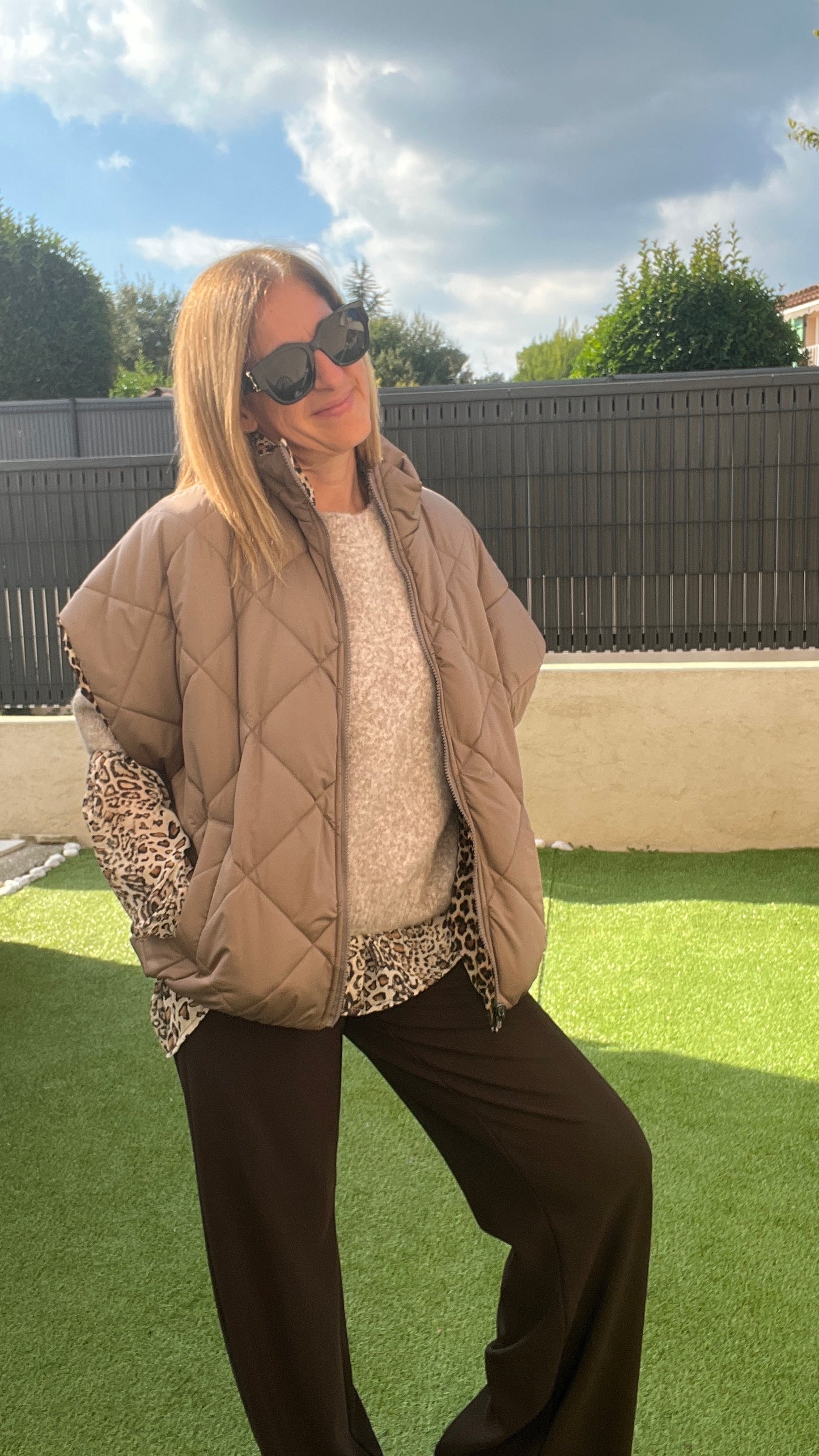 VESTE MATELASSEE TAUPE/LEOPARD REVERSIBLE