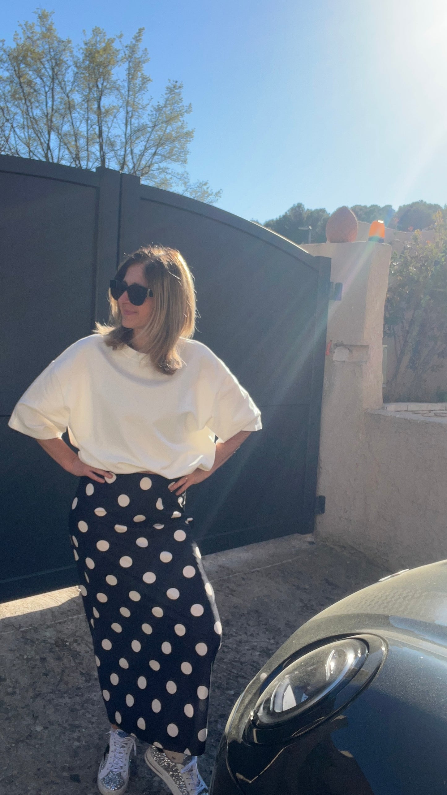 JUPE LONGUE NOIR "POIS BLANC"