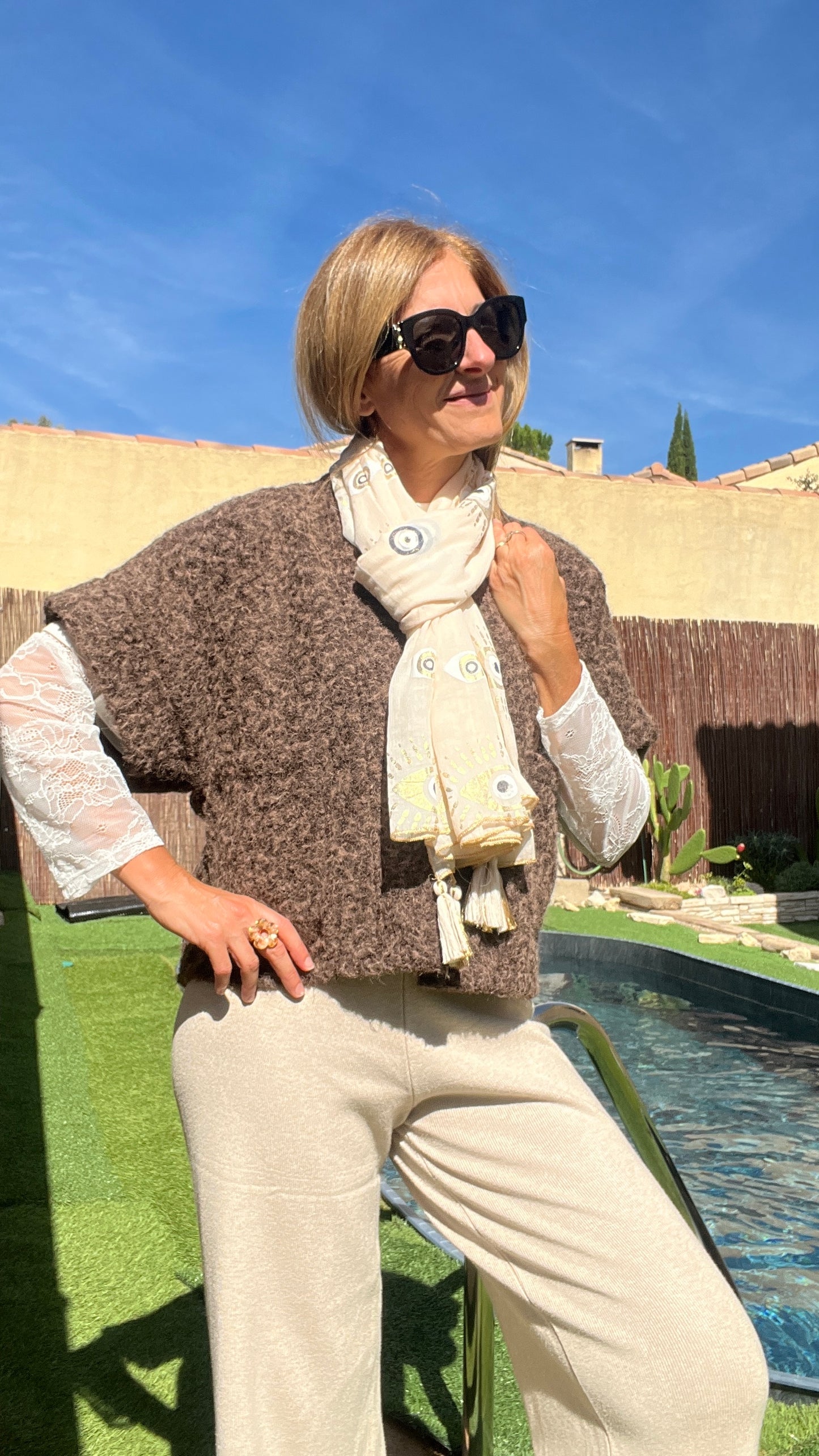 ECHARPES BEIGE/DORE "OEIL GREC"