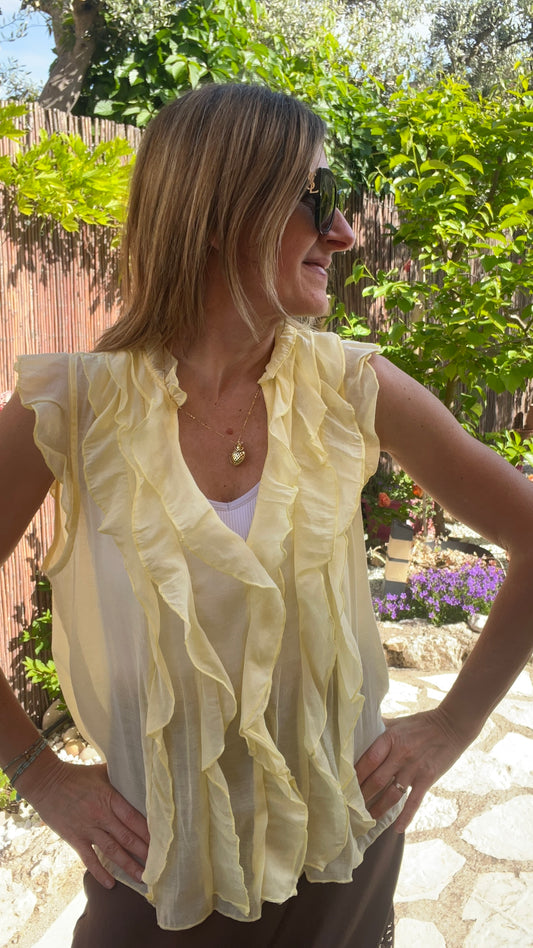 CHEMISIER JAUNE SANS MANCHES "FROU-FROU"