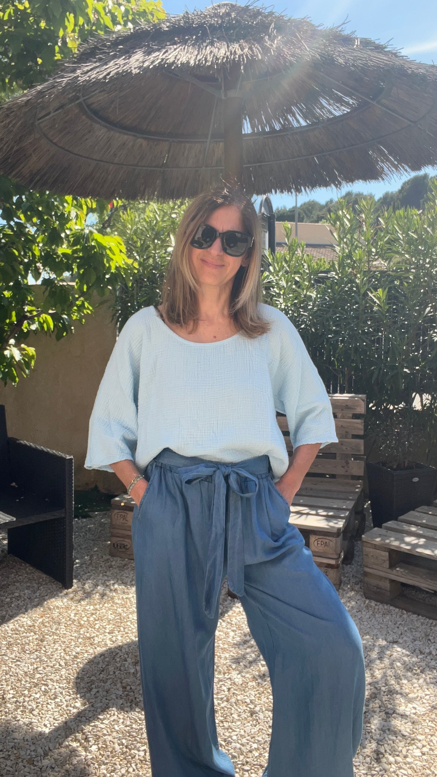 TEE SHIRT BLEU CIEL GAZE DE COTON