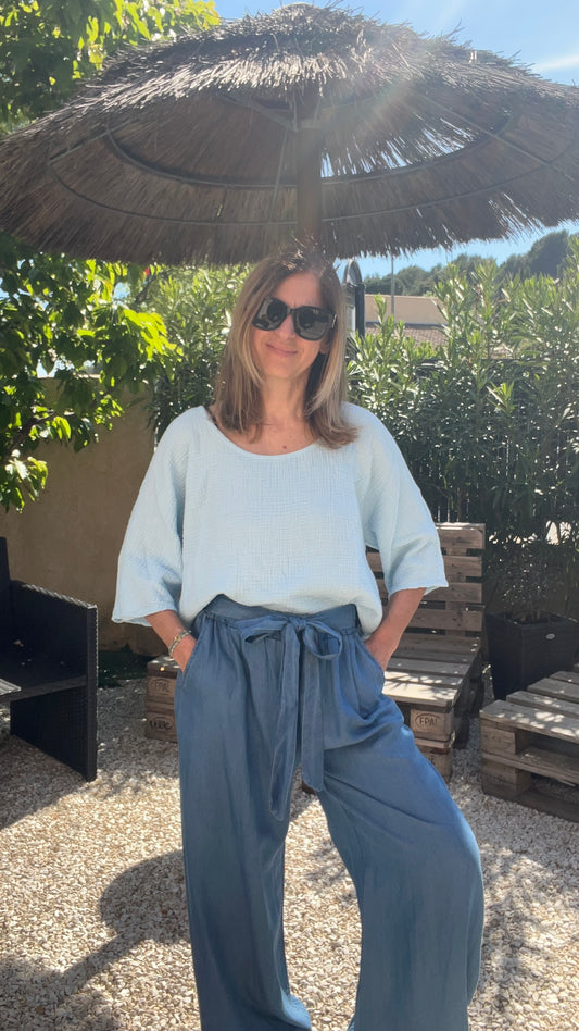 TEE SHIRT BLEU CIEL GAZE DE COTON