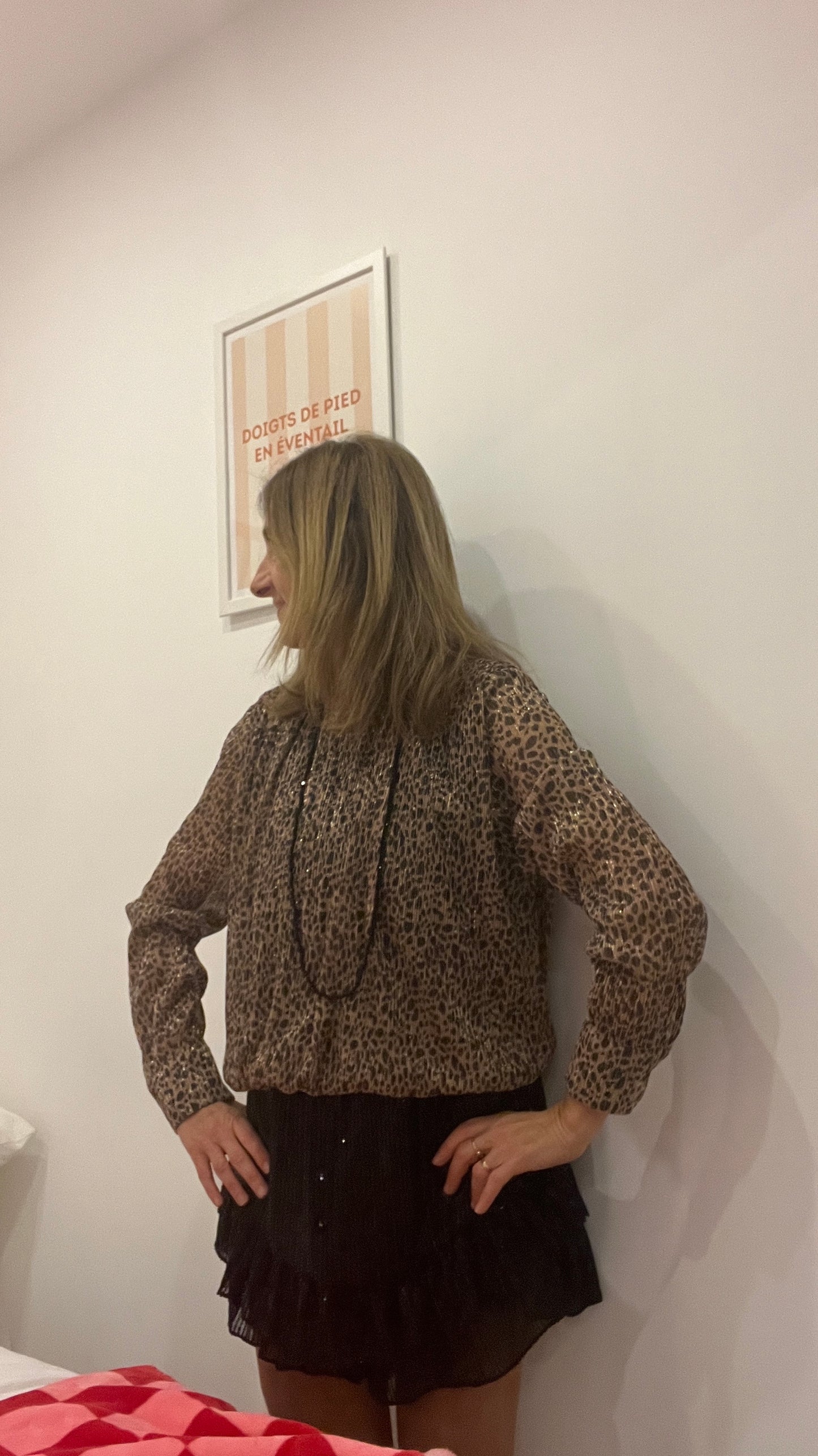 BLOUSE LEOPARD PAILLETEE MANCHES LONGUES
