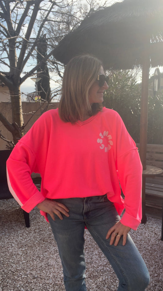 SWEAT ROSE FLUO OVERSIZE HAPPY