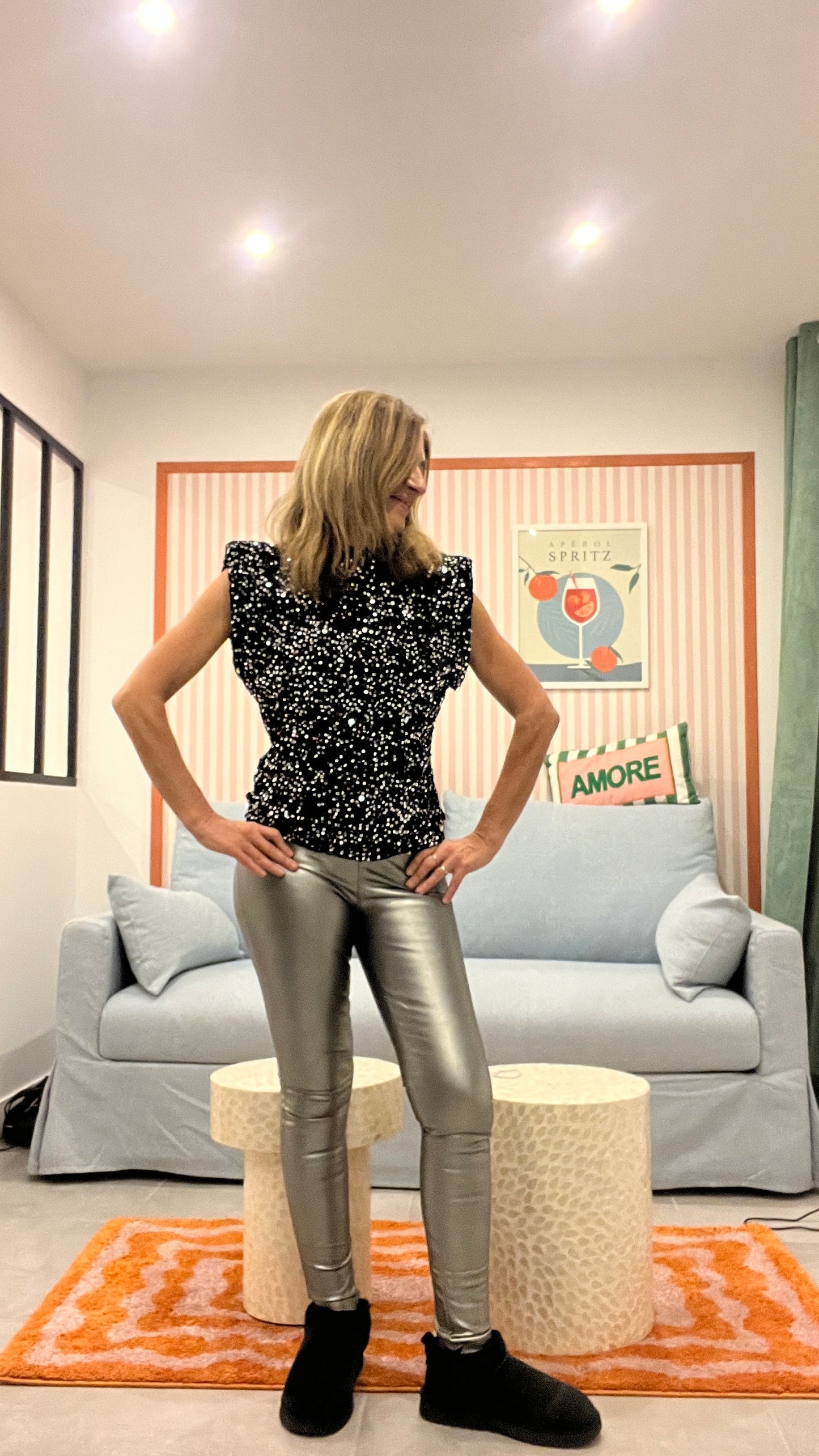 LEGGING ARGENT SIMILICUIR CEINTURE FINE