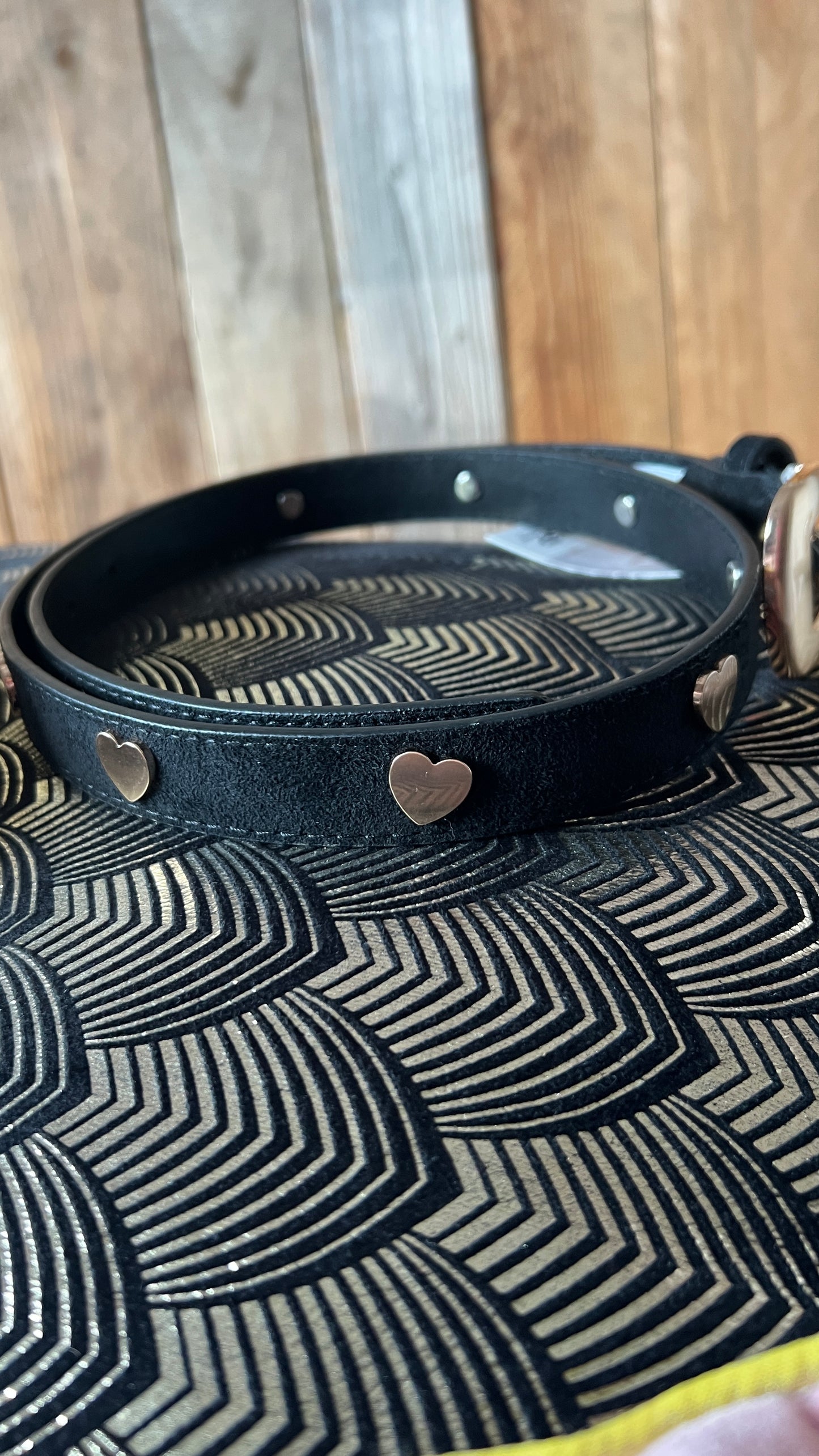 CEINTURE NOIR IMITATION SUEDINE "COEUR"