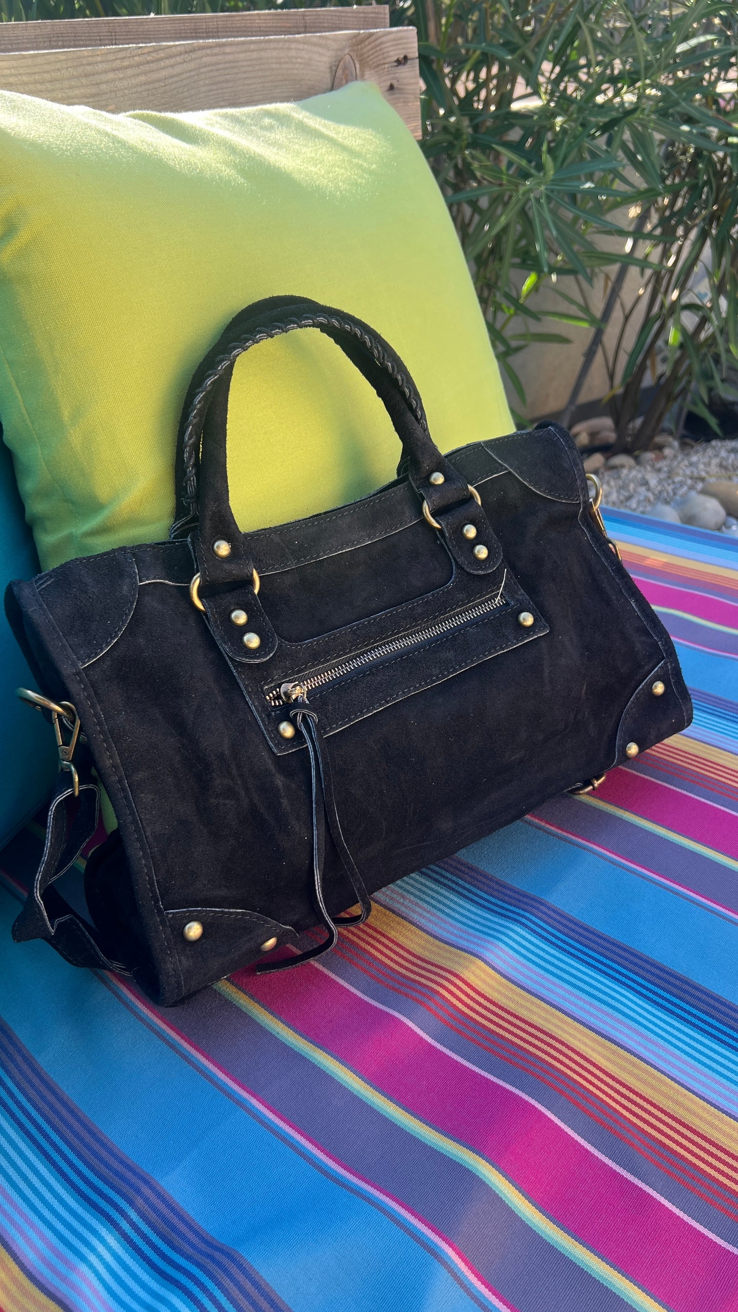 SAC EN CUIR SUEDE NOIR "SOLEIL NOIR"