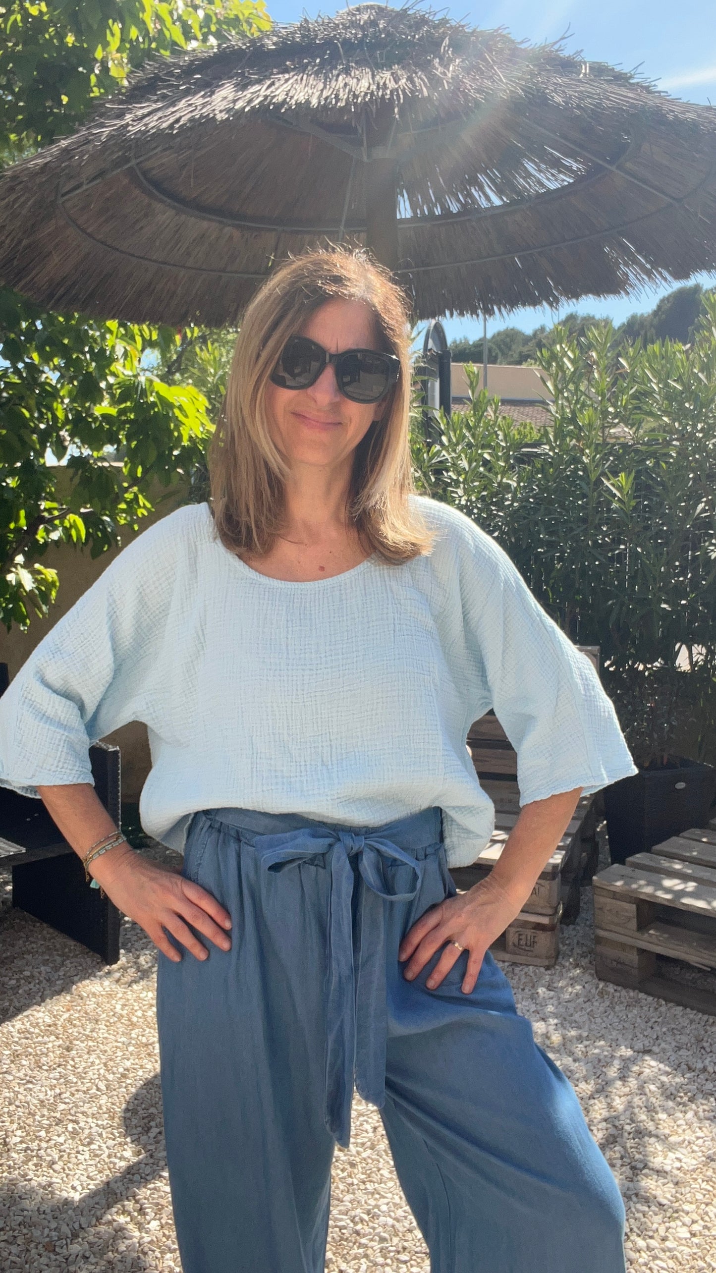 TEE SHIRT BLEU CIEL GAZE DE COTON