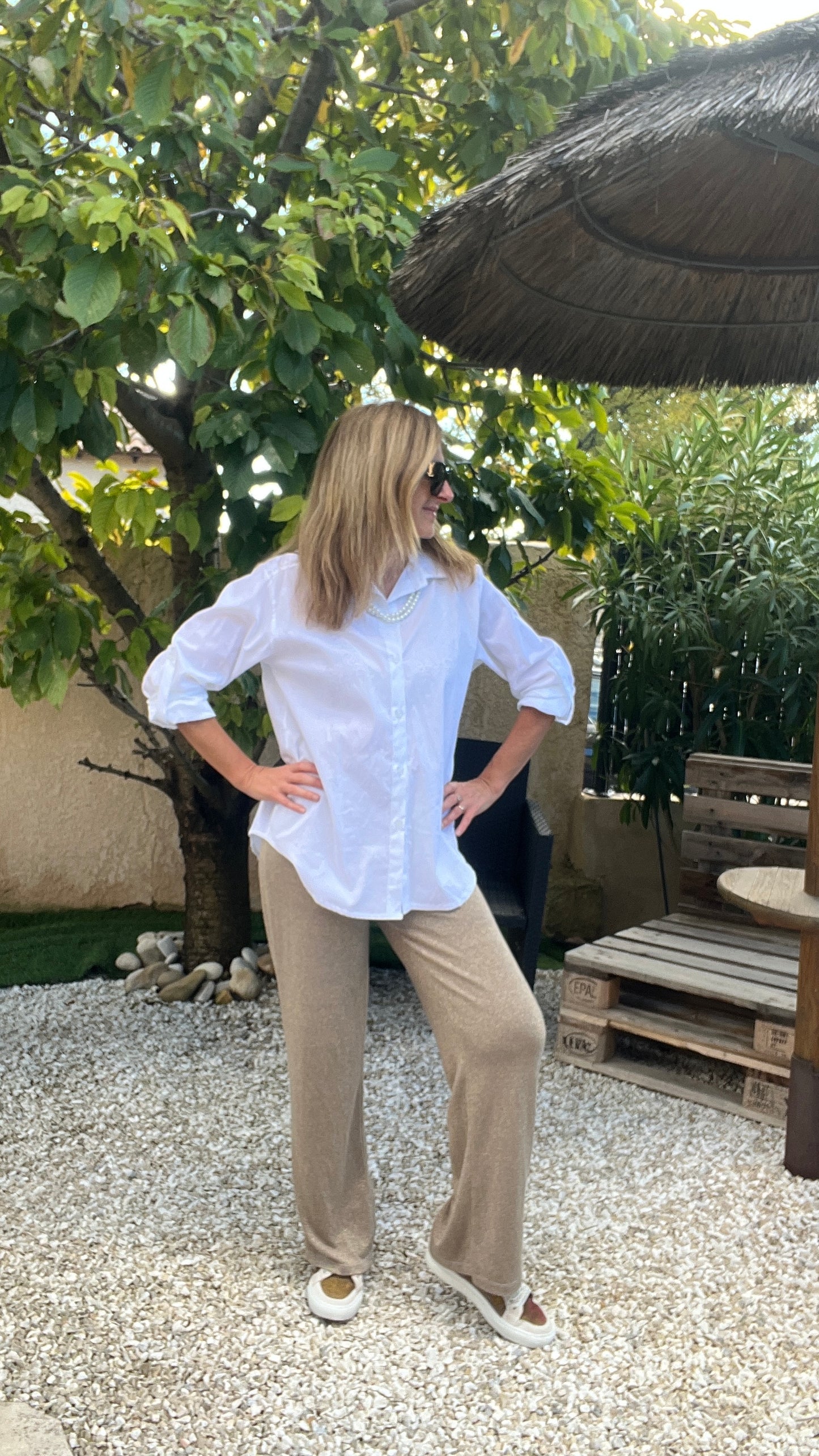 PANTALON FLUIDE PAILLETTES CHAMPAGNE