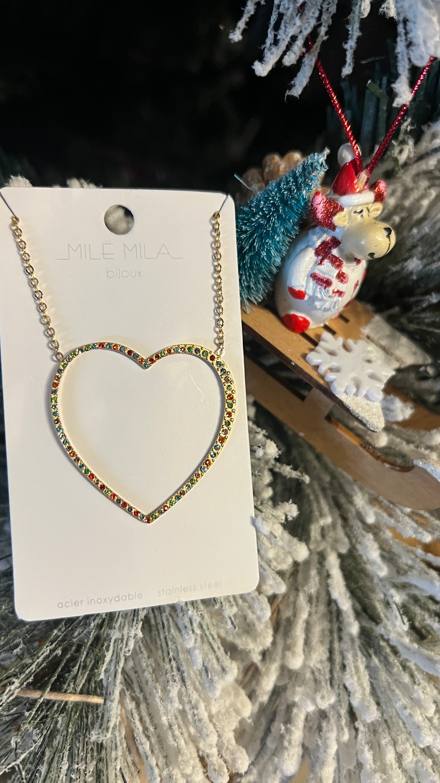 COLLIER DORE GRAND COEUR MULTICOLORE "MILE MILA"