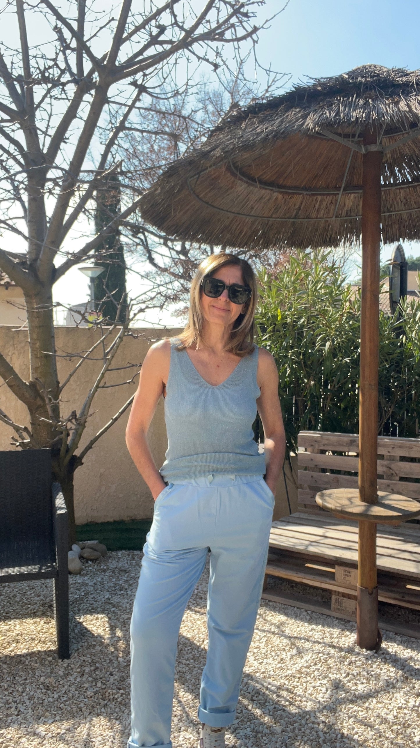 TOP BRETELLE PAILLETE BLEU