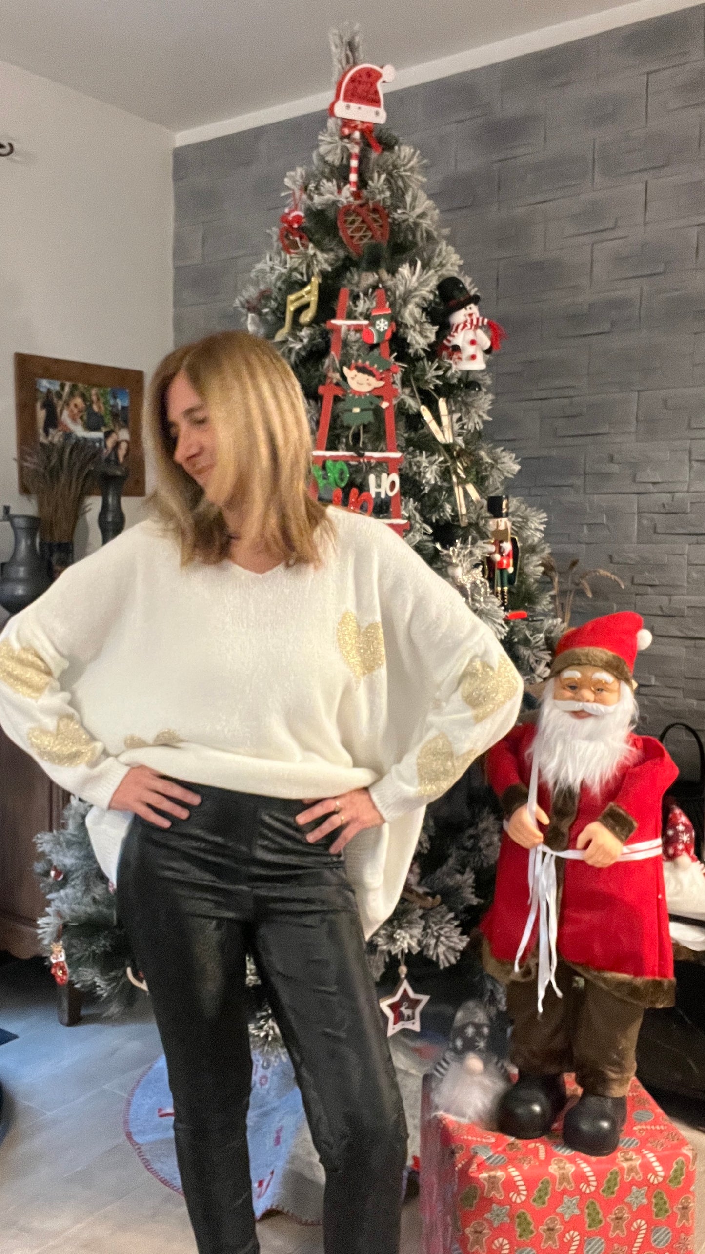 PULL TUNIQUE BLANC COEUR DORE