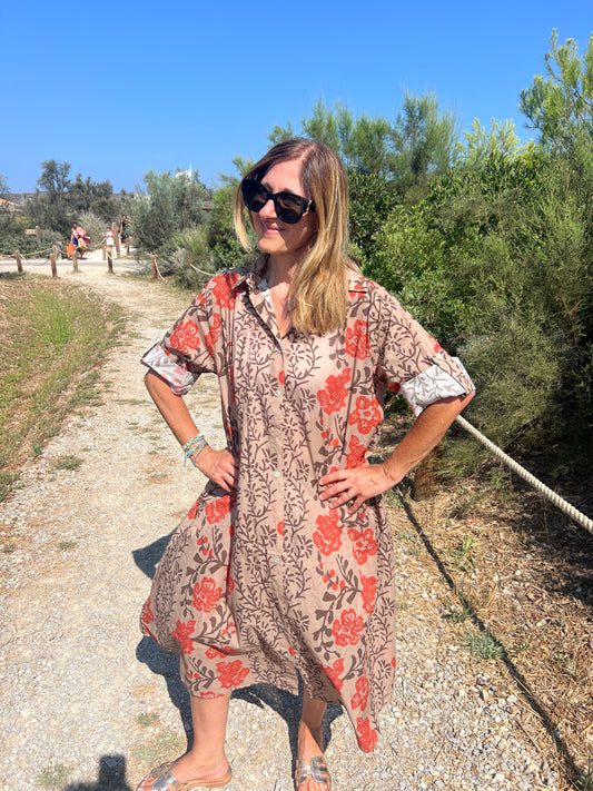 ROBE LONGUE CHEMISE CAMEL/CHOCOLAT/TERRA COTTA