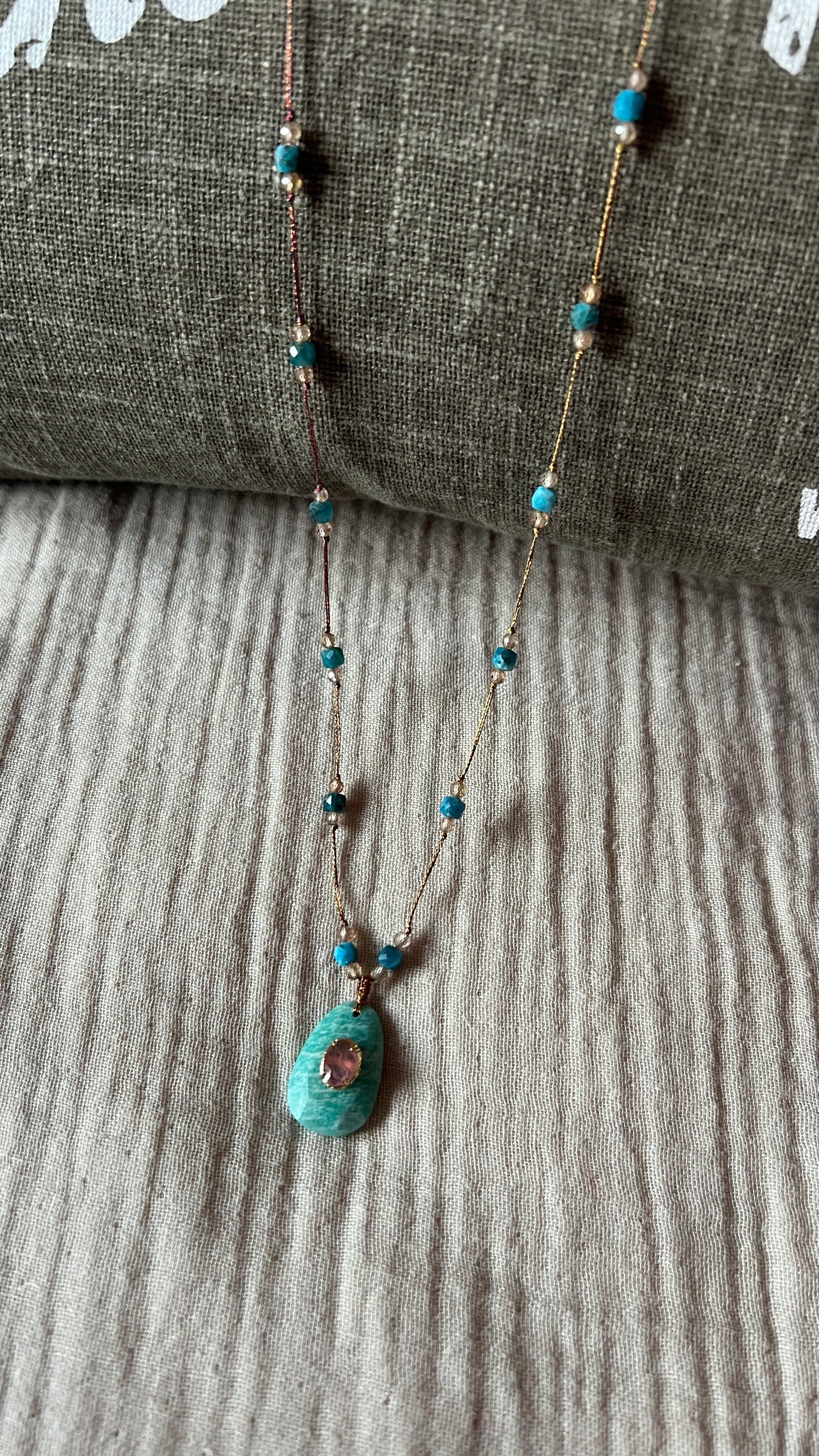 SAUTOIR BLEU TURQUOISE & PIERRE SEMI-PRECIEUSE BLEU "HABAHA"